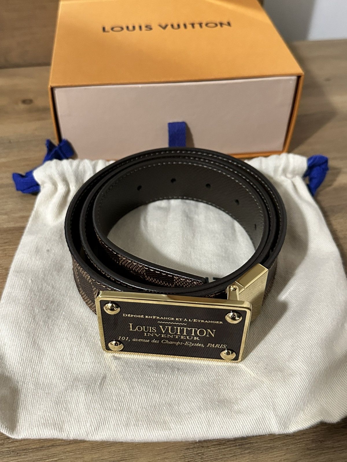 Louis Vuitton Damier Ebene Canvas Inventeur Reversible Belt