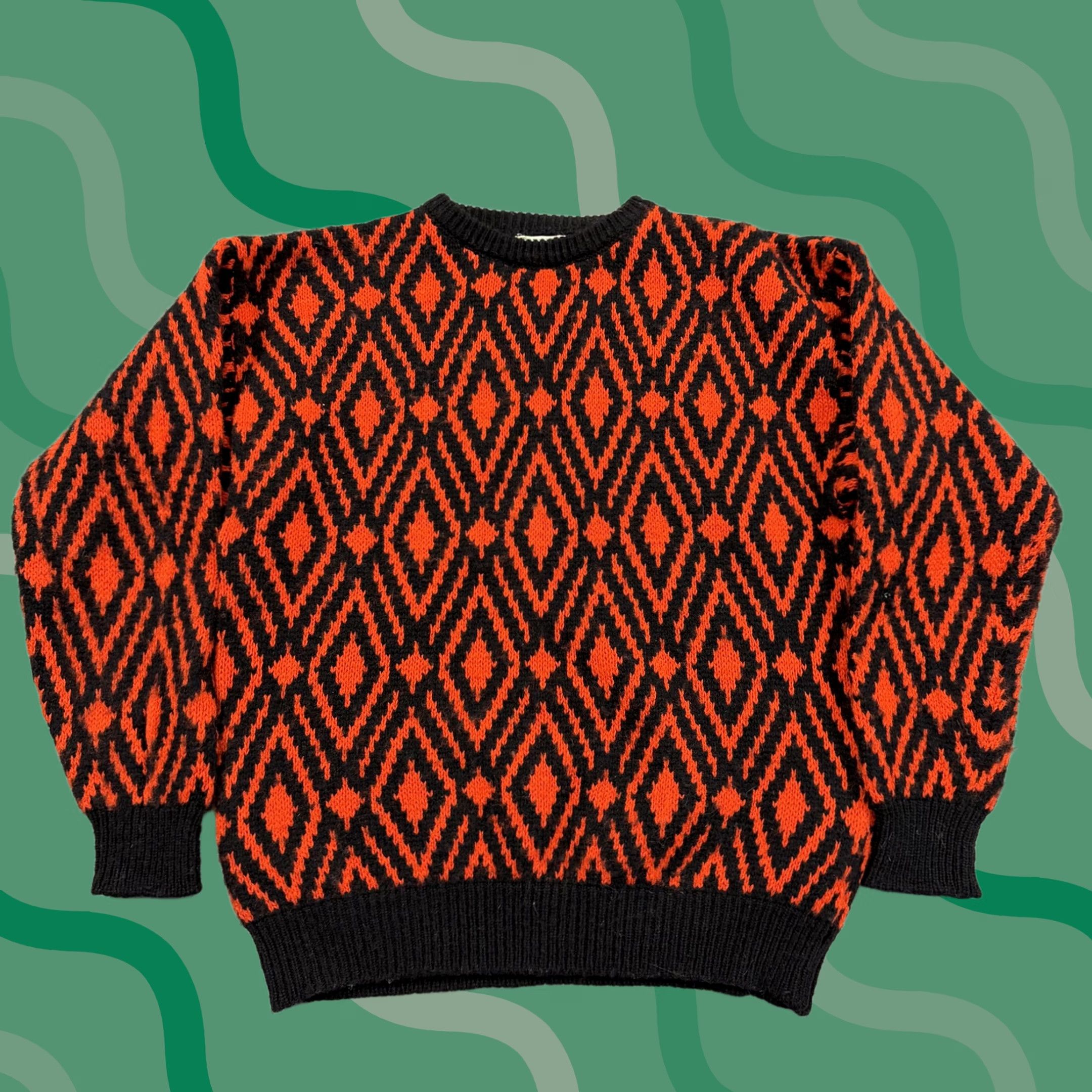 Benetton VINTAGE Benetton Sweater Mens L Orange Argyle Crewneck Wool Italy Size US L / EU 52-54 / 3 - 1 Thumbnail
