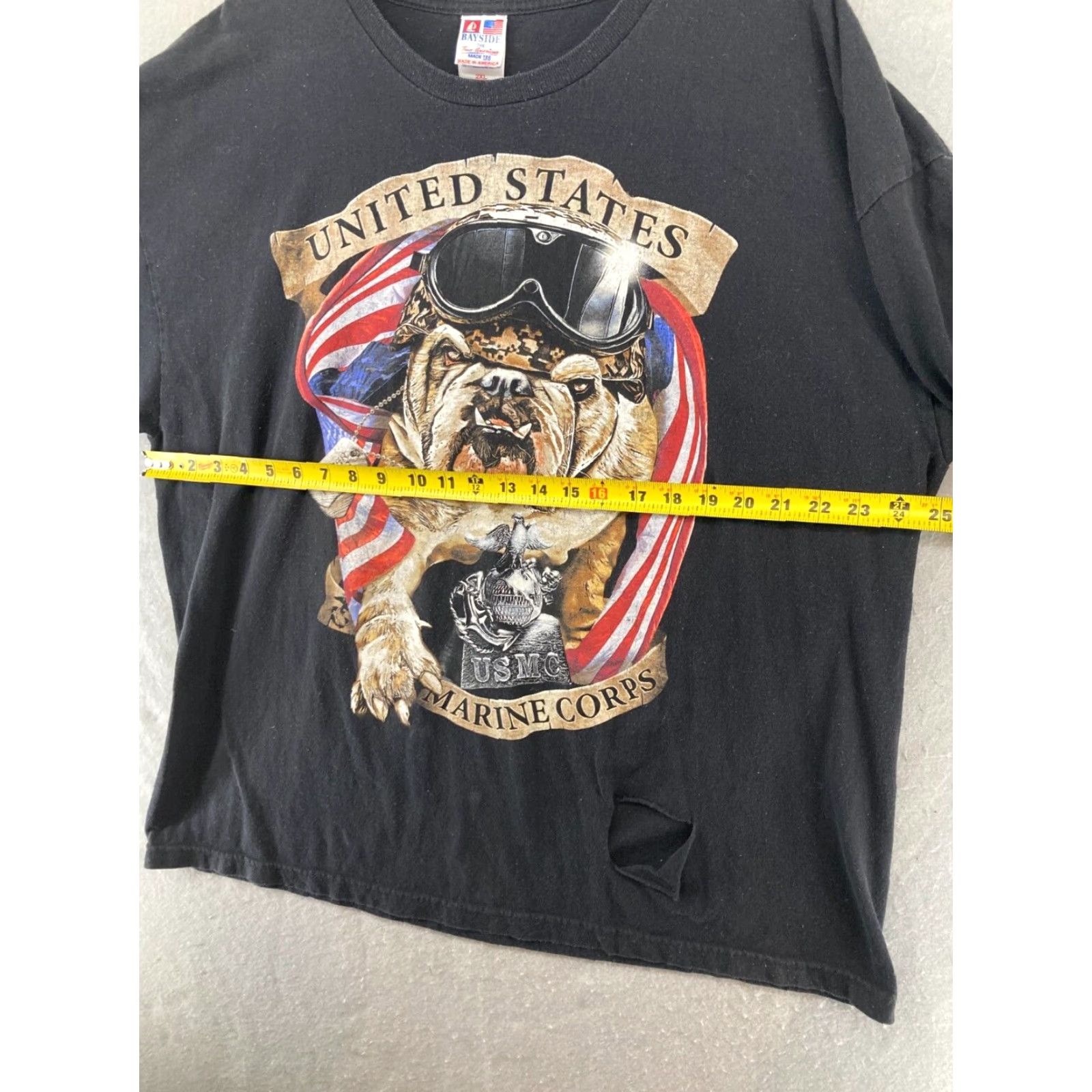 Vintage Bayside Mens TShirt 2XL Black USA Marine Corps Bulldog USA MADE Shirt Men 2XL Black Graphic Print United States Pattern USA Theme Size US XXL / EU 58 / 5 - 3 Thumbnail