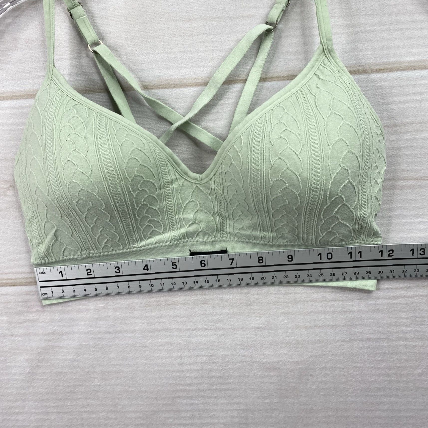 Lucky Brand Lucky Brand Bralette Shirt Women M Seamless Wireless Crisscross Back Textured Sage Green Size ONE SIZE - 6 Thumbnail