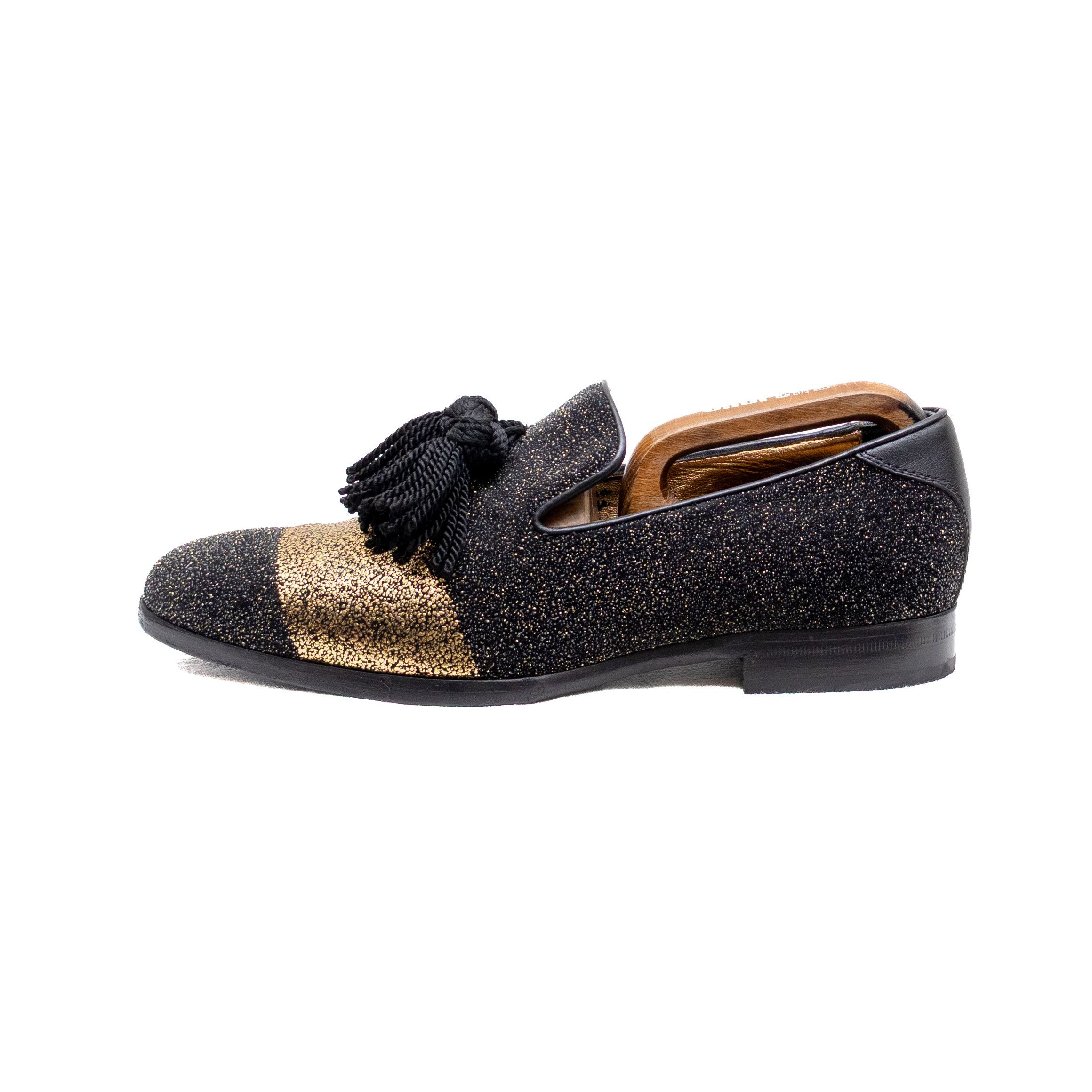 Jimmy Choo Jimmy Choo Men's Foxley/m Black & Gold Glitter Loafers Size US 7.5 / EU 40-41 - 2 Thumbnail