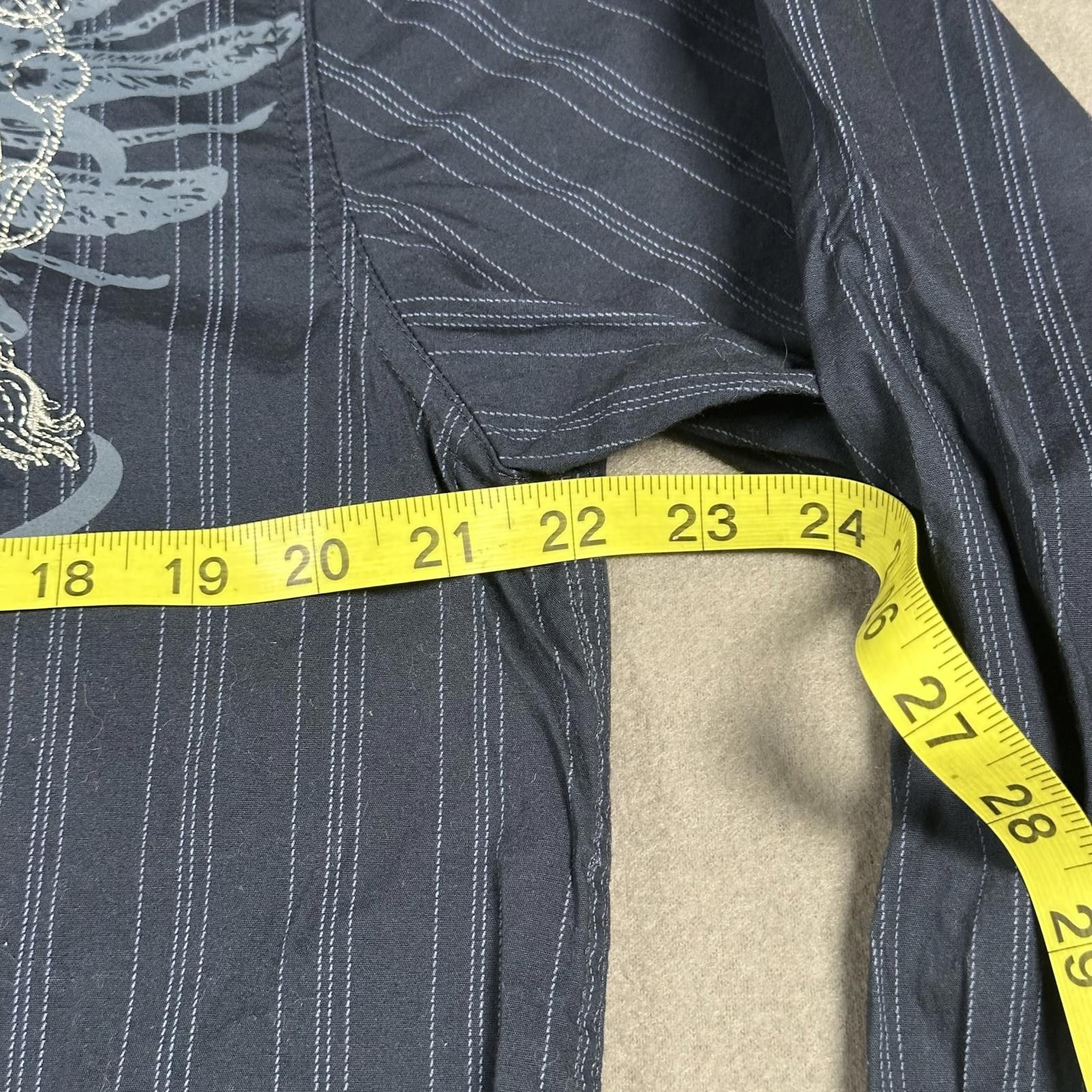 Other y2k Men button up M Navy Blue Graphic Embroidered pinstripe Size US XL / EU 56 / 4 - 7 Thumbnail