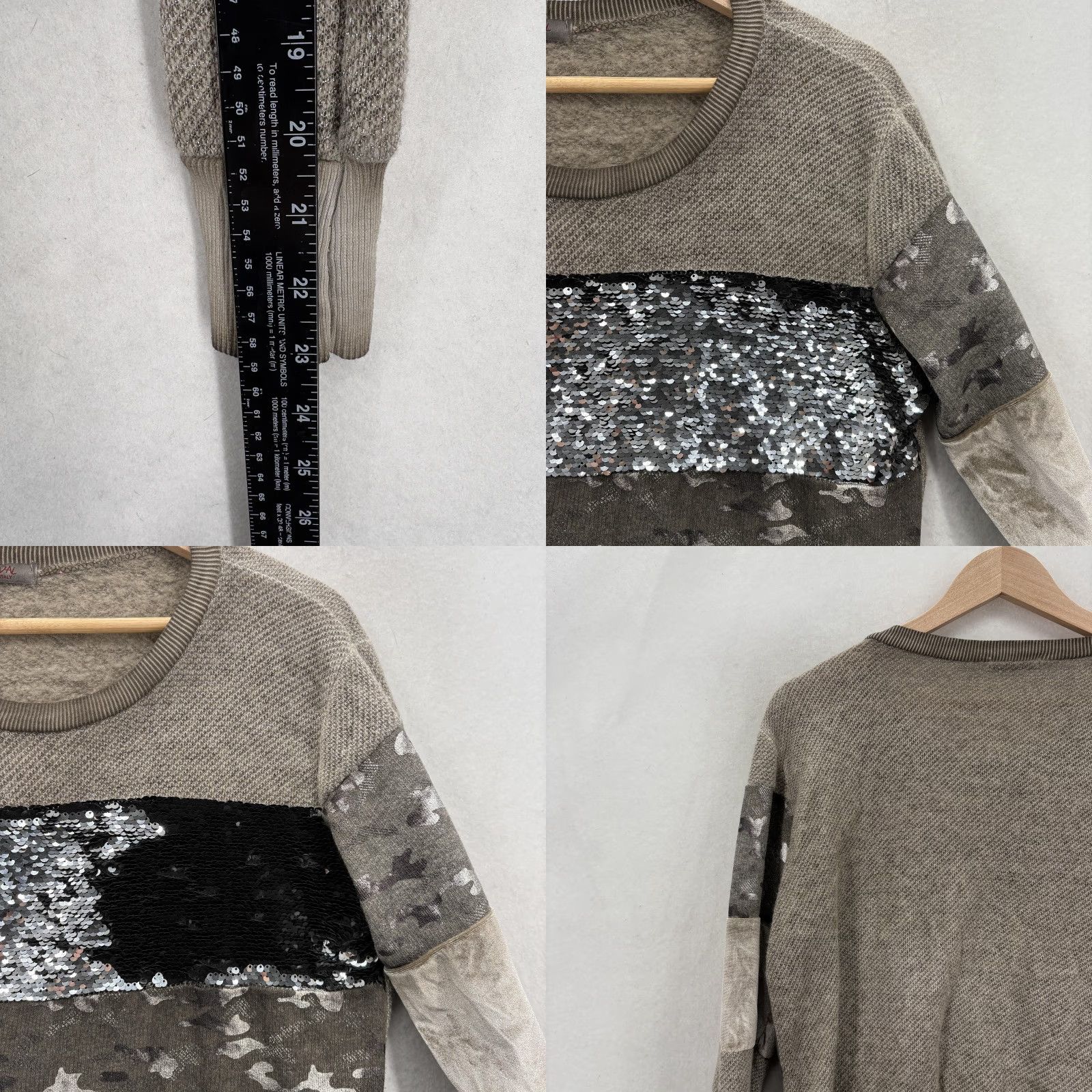 Vintage VINTAGE Scandal Sweater Womens Beige Camouflage Sequin Crew Neck Pullover Italy Boho S Beige Womens Crew Neck Long Sleeve Knit Moir? Size S / US 4 / IT 40 - 8 Thumbnail