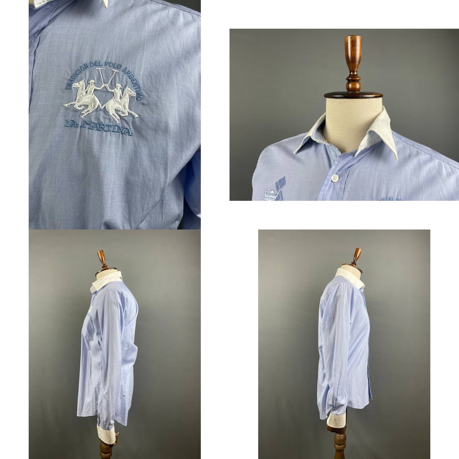 La Martina La Martina Blue Regular-Fit Casual Shirt M Button-Up Long Sleeve Embroidered Cotton Mens Size US M / EU 48-50 / 2 - 8 Thumbnail