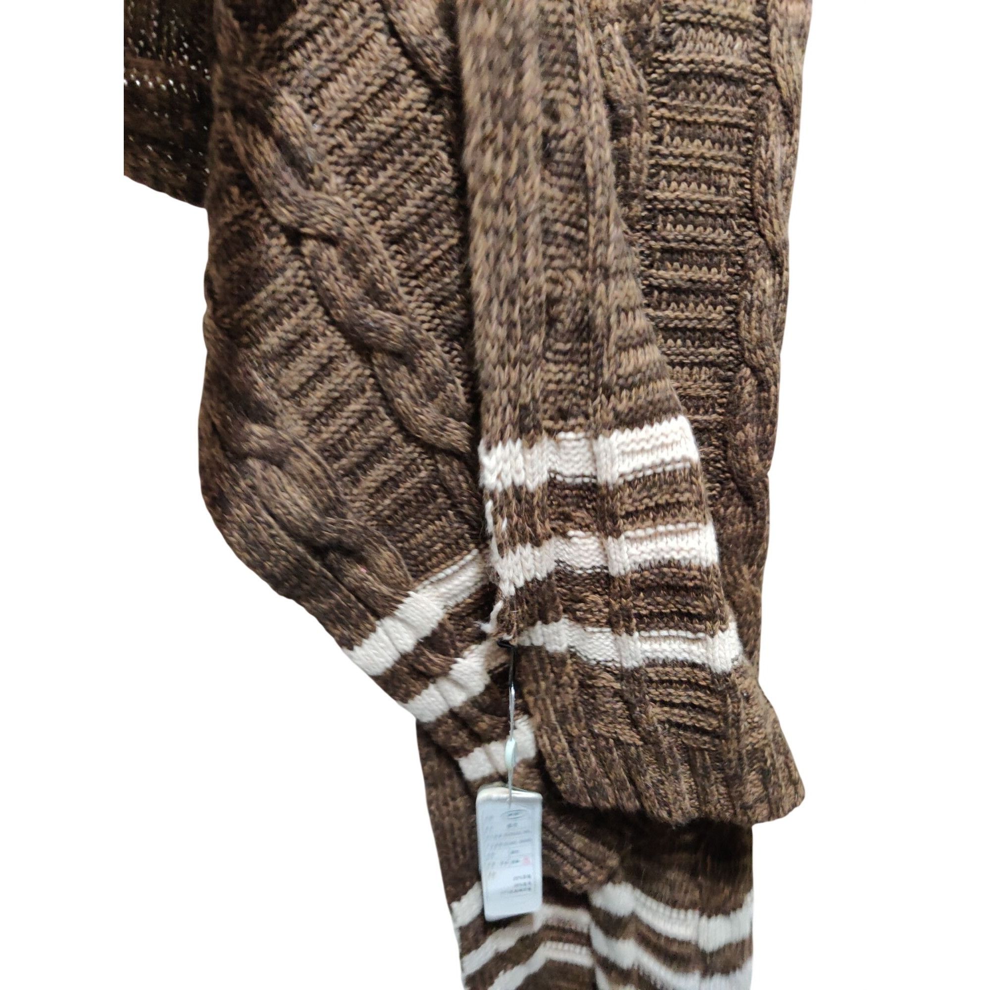 Other Brown Cable Knit Wool Cashmere Blend Scarf Cream Stripe New Size ONE SIZE - 4 Thumbnail