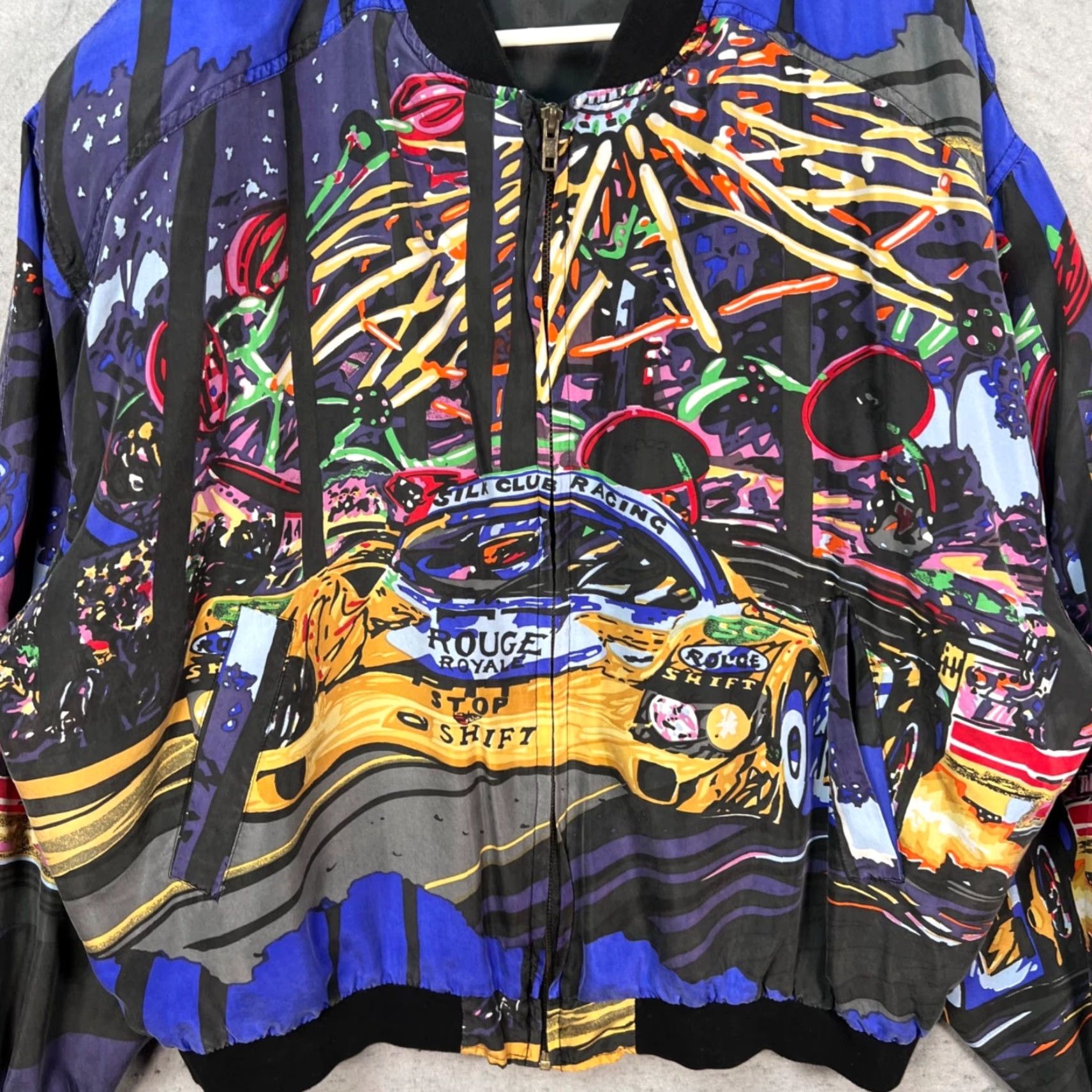 Vintage VTG Silk Club Porsche 956 962 Silk Bomber Jacket Blue L Mens 100% Silk Side Zip Button? (Note: original mentions Zip) Size US L / EU 52-54 / 3 - 4 Thumbnail