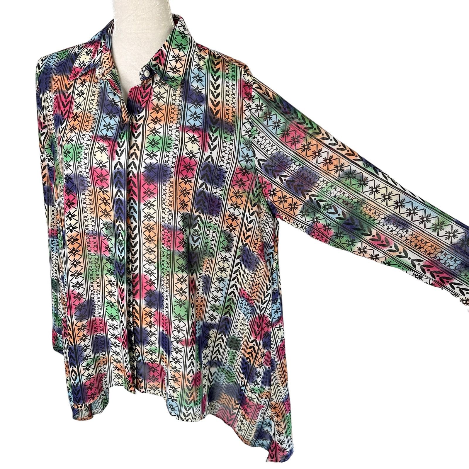 Other Peck & Peck Retro Button Down Blouse XL Semi Sheer Rainbow Size XL / US 12-14 / IT 48-50 - 7 Thumbnail