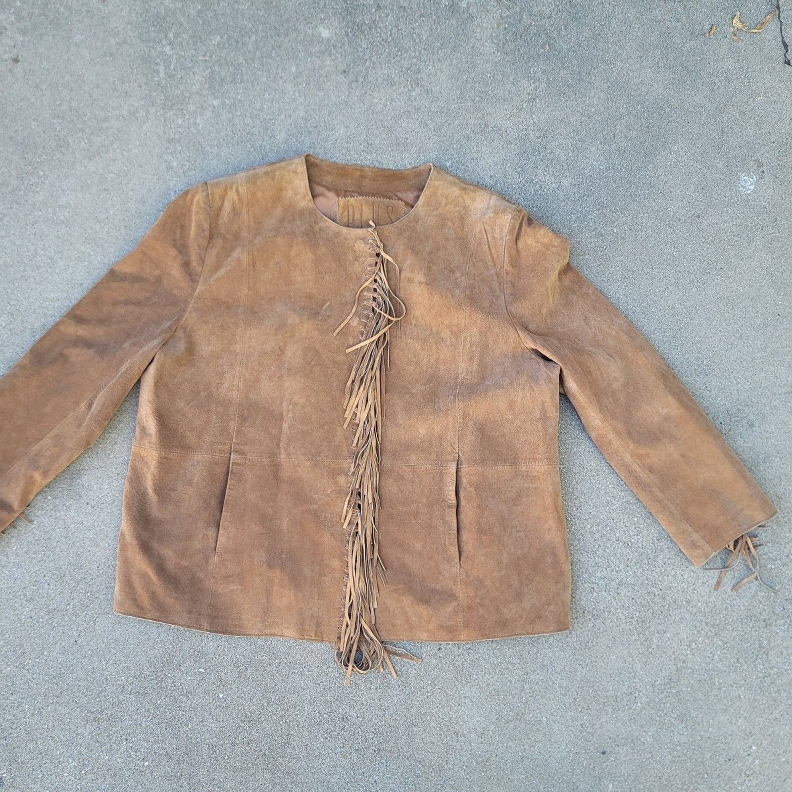 The Unbranded Brand Vtg PLUS Brown Suede Leather Fringe Jacket Size ONE SIZE - 1 Thumbnail