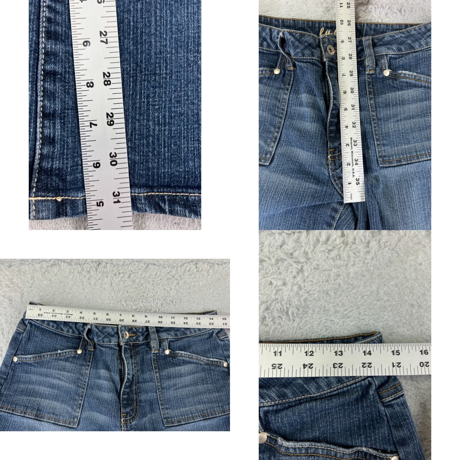 Vintage L.A. Blues Jeans Womens Jeans Flared 29x31 Blue Denim Cotton Blend Mid Rise 12 Regular Pocket 5-Pocket Design Size 34" / US 12 / IT 48 - 8 Thumbnail