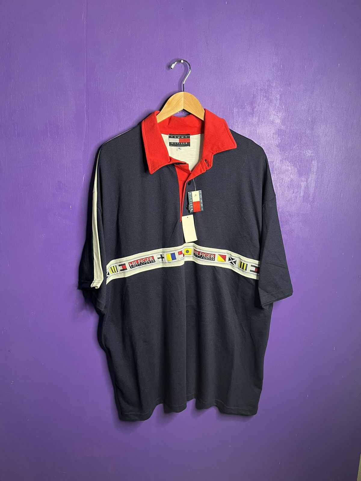 Tommy Hilfiger × Vintage Vintage 90s Tommy Hilfiger flags polo shirt Size US XL / EU 56 / 4 - 1 Thumbnail