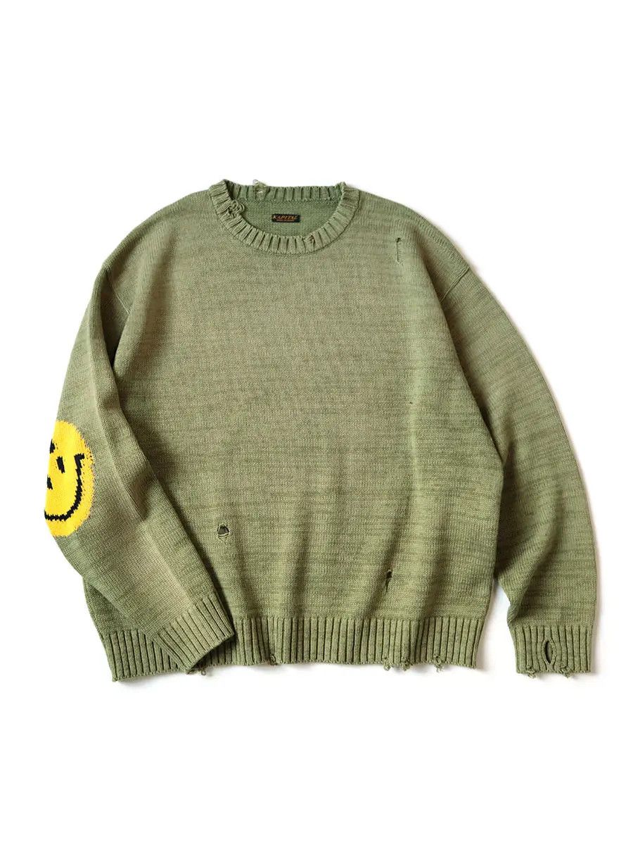 kapital スマイリーダメージニット Kapital Kapital Smile Patch Knit Damaged Sweater | Grailed