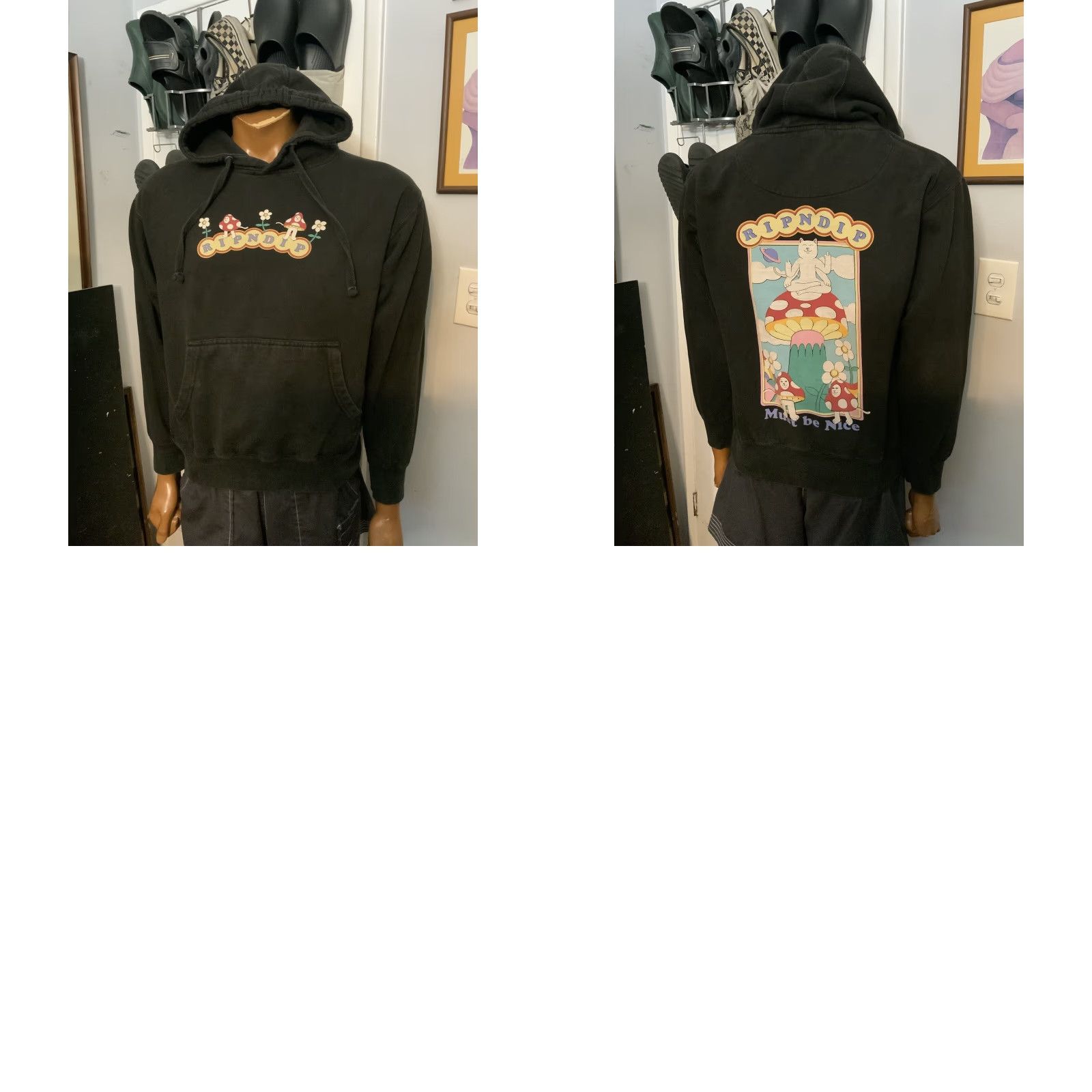 RIPNDIP VINTAGE RIPNDIP Lord Nermal Cat Mushrooms Flower Must Be Nice Black Pullover Hoodie M Mens Size US M / EU 48-50 / 2 - 8 Thumbnail
