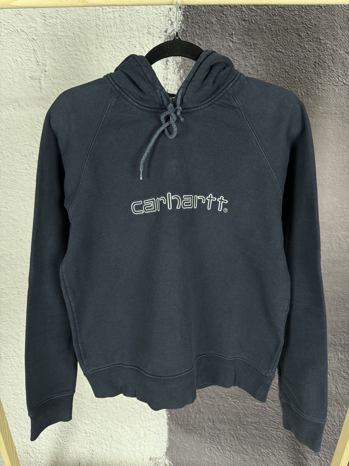 Carhartt × Vintage Carhartt vintage big embroidered logo blue hoodie Size L / US 10 / IT 46 - 3 Thumbnail