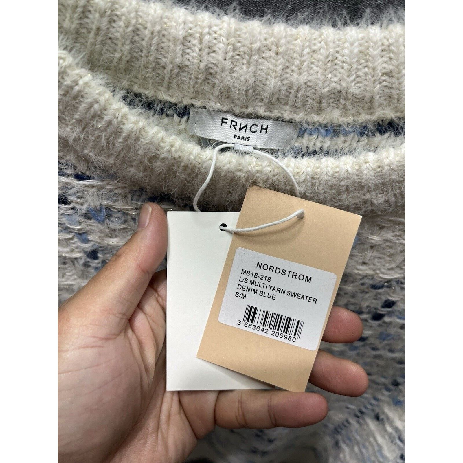 FRNCH NEW FRNCH Woven Knit Crewneck Sweater Cream Blue Size S/M Size S / US 4 / IT 40 - 3 Thumbnail
