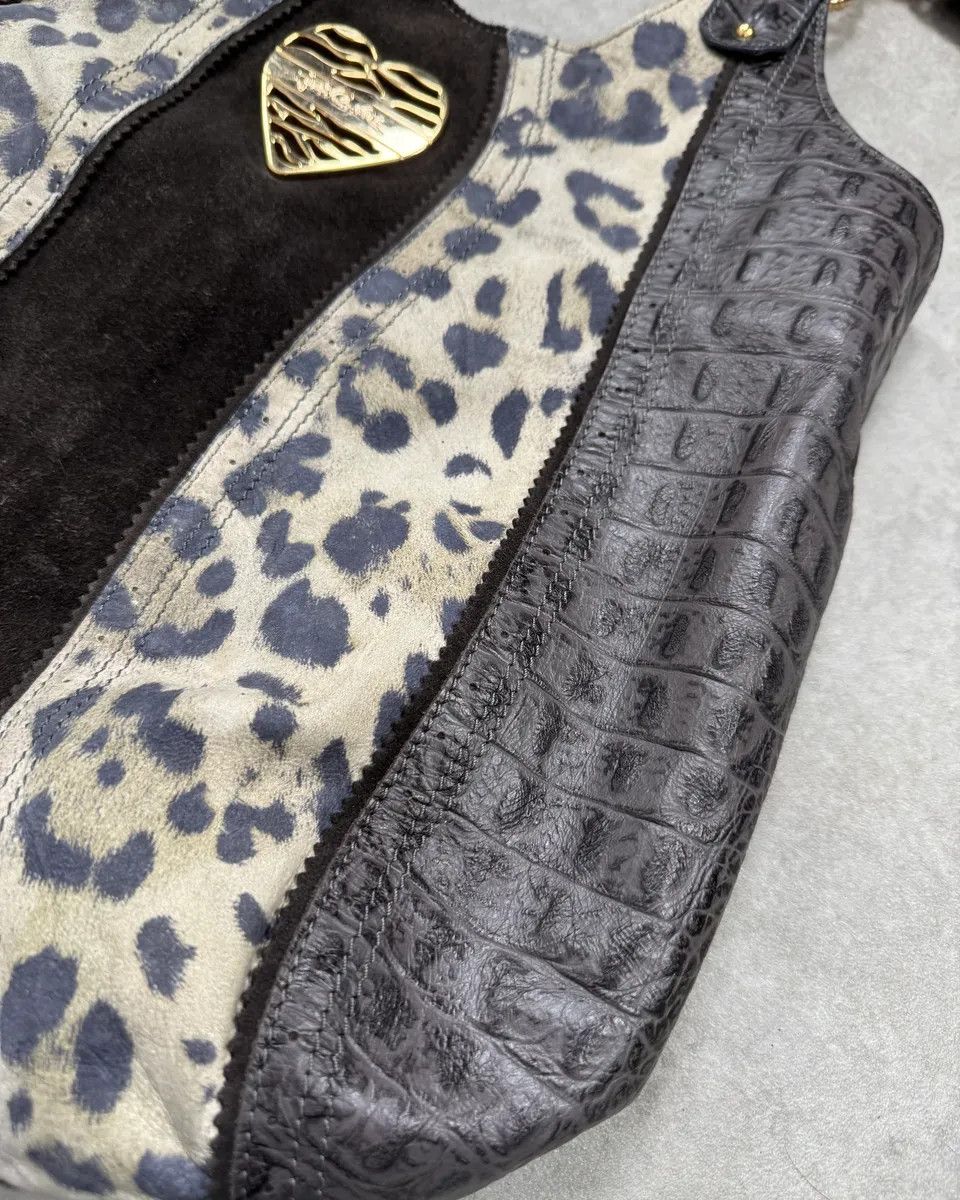 Just Cavalli Just Cavalli Brown Suede Crocodile Effect Leather Leopard Shoulder Bag Size ONE SIZE - 5 Thumbnail