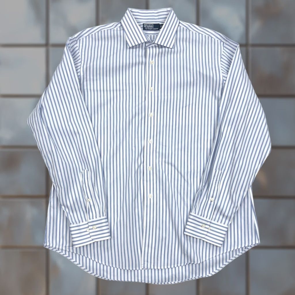 Polo Ralph Lauren Polo by Ralph Lauren Dress Shirt Striped Long Sleeve Blue White 18 Regular Men's Shirt Size 48R - 1 Thumbnail