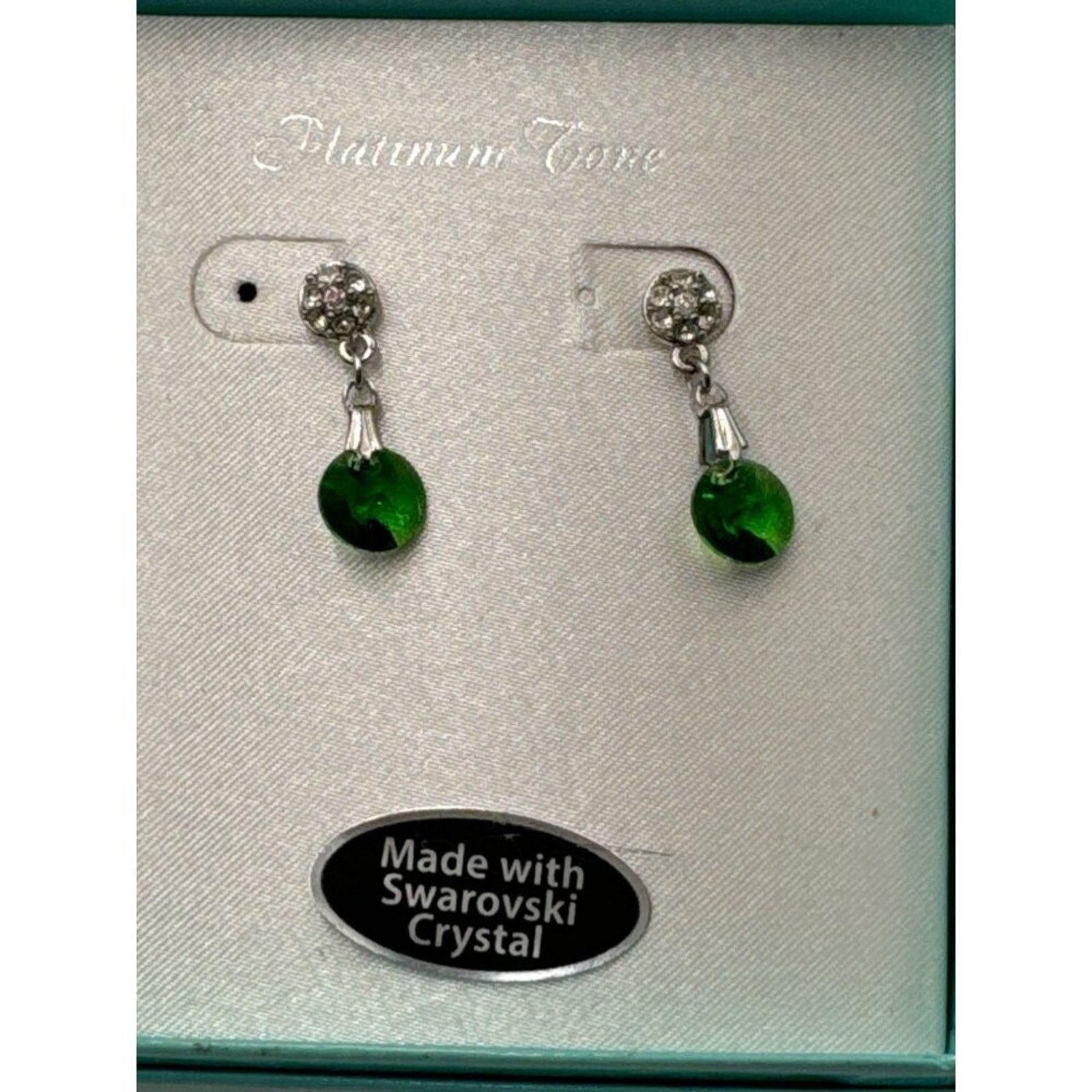 Swarovski Swarovski Platinum Tone Earrings Green Crystal Drops Size ONE SIZE - 2 Thumbnail
