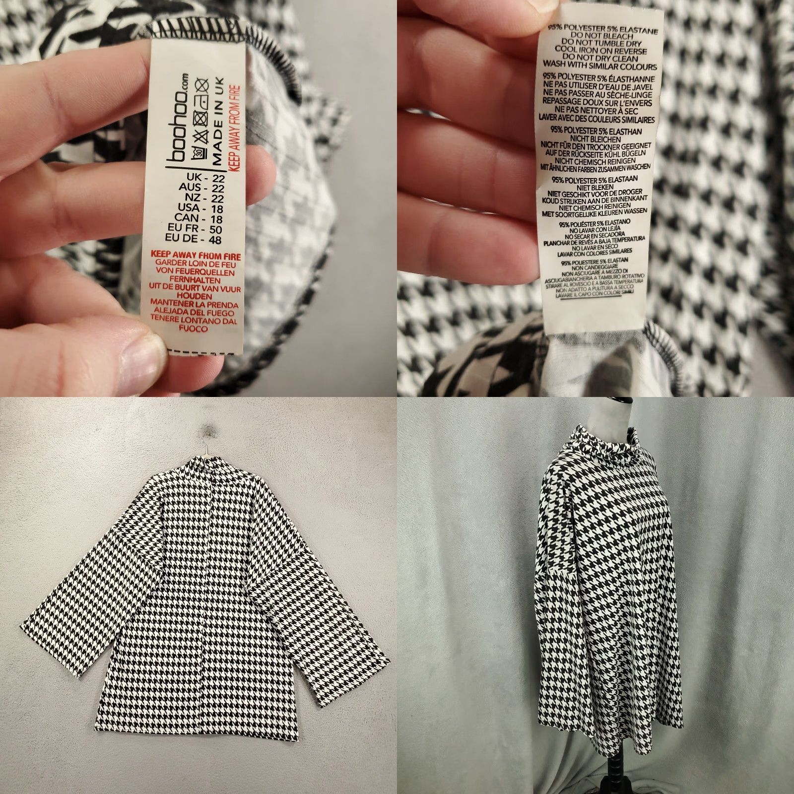 Boohoo New Dress Womens Size 18 Black White Houndstooth Mock Roll Neck Flare Sleeve NWT Womens Size XXL / US 16-18 / IT 52-54 - 8 Thumbnail