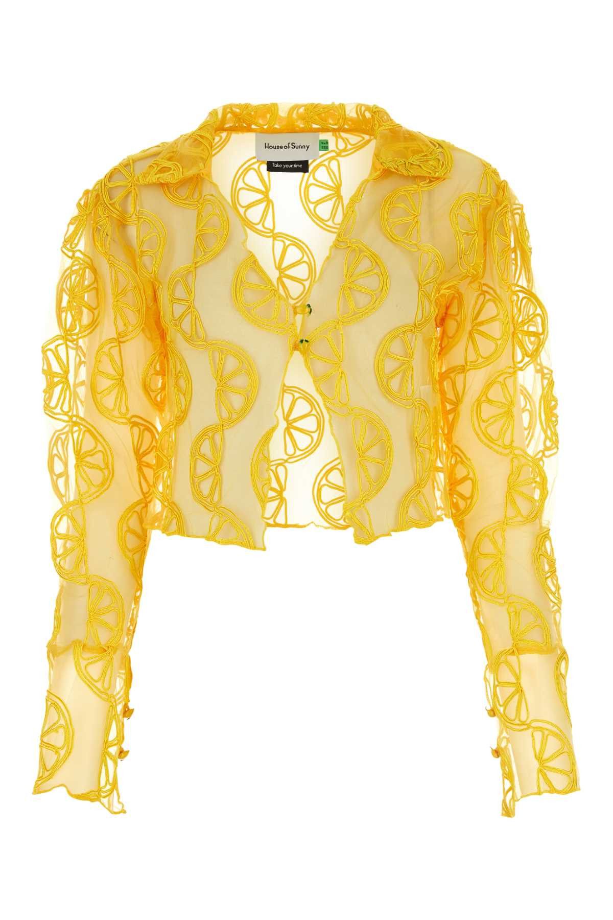 image of House Of Sunny Embroidered Polyester Casa Limon Shirt in Yellow, Women's (Size Small)