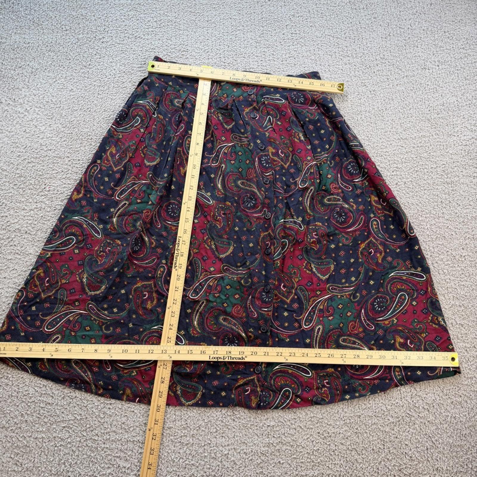 Other Vintage 90s Lee Davidson Paisley Rayon Button Front Skirt 16 Size 38" / US 16 / IT 52 - 2 Thumbnail