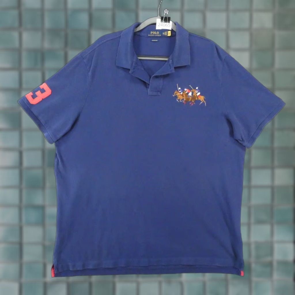 Polo Ralph Lauren Shirt Men Classic Polo Short Sleeve Blue Extra XXL Triple Pony Stampede