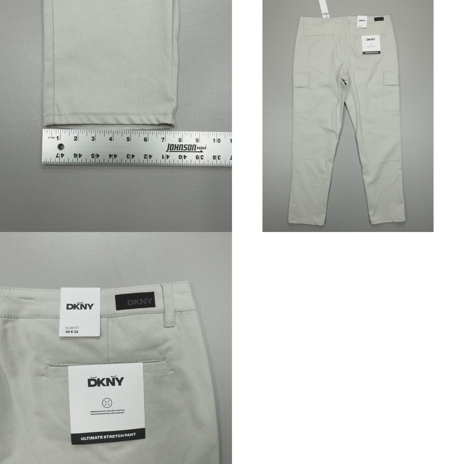 DKNY DKNY Slim Fit Cargo Pants Men's 38x32 Rock Salt Beige Cotton Blend Flat Front Stretch Tapered Pockets 5-Pocket Design Size US 38 / EU 54 - 8 Thumbnail