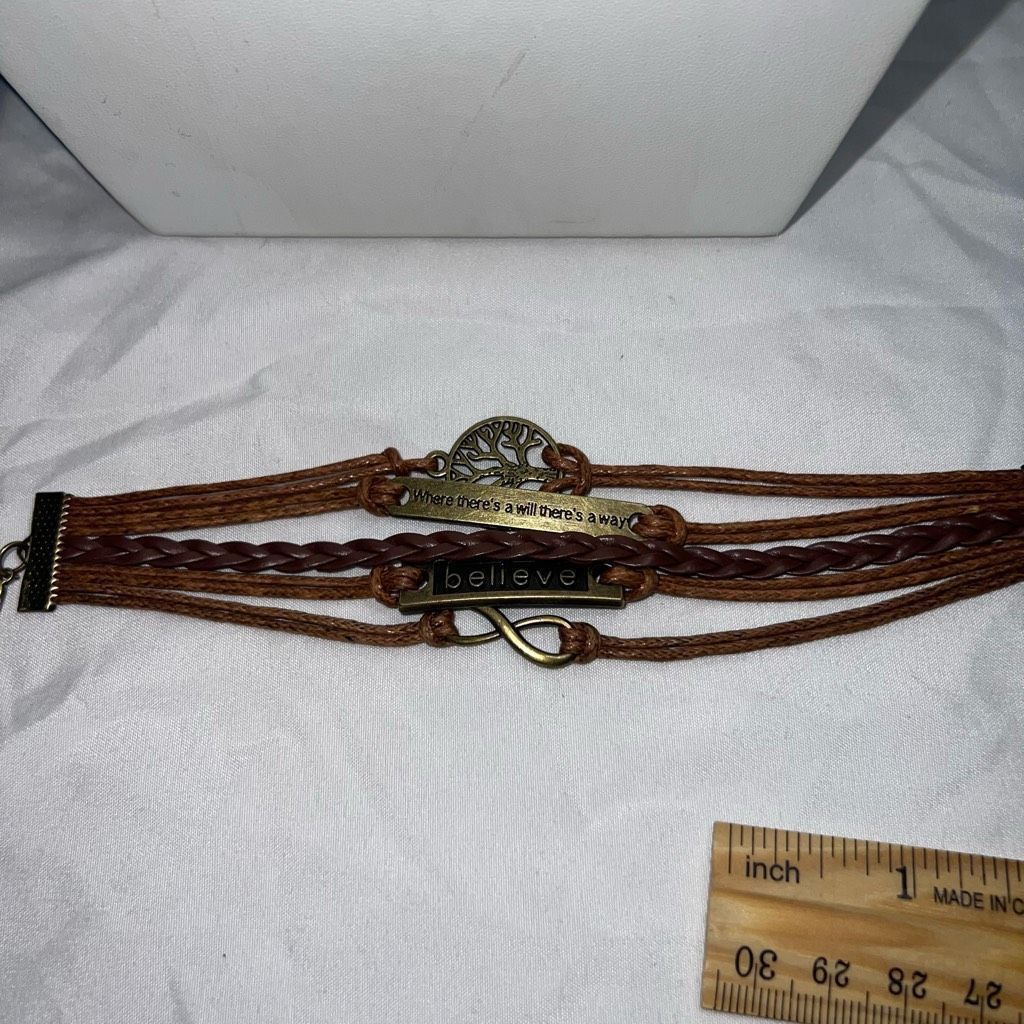 Other Multi Strand Leather and Brass Tone Sayings Bracelet Size ONE SIZE - 4 Thumbnail
