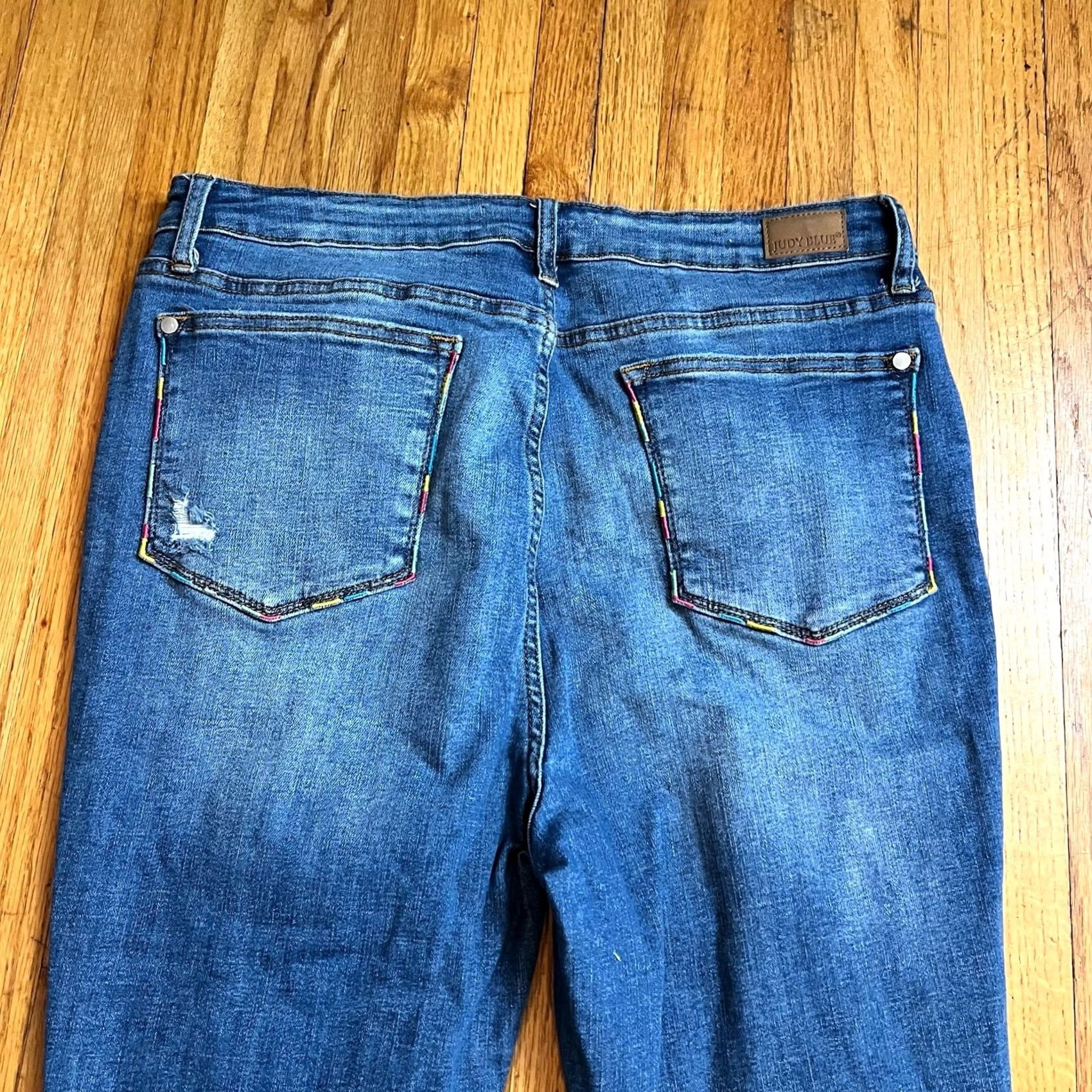 Vintage Judy Blue Jeans Womens 15/32 Jeans Ankle High Rise Skinny Blue Rainbow Trim Womens Girls Size 36" / US 14 / IT 50 - 4 Thumbnail