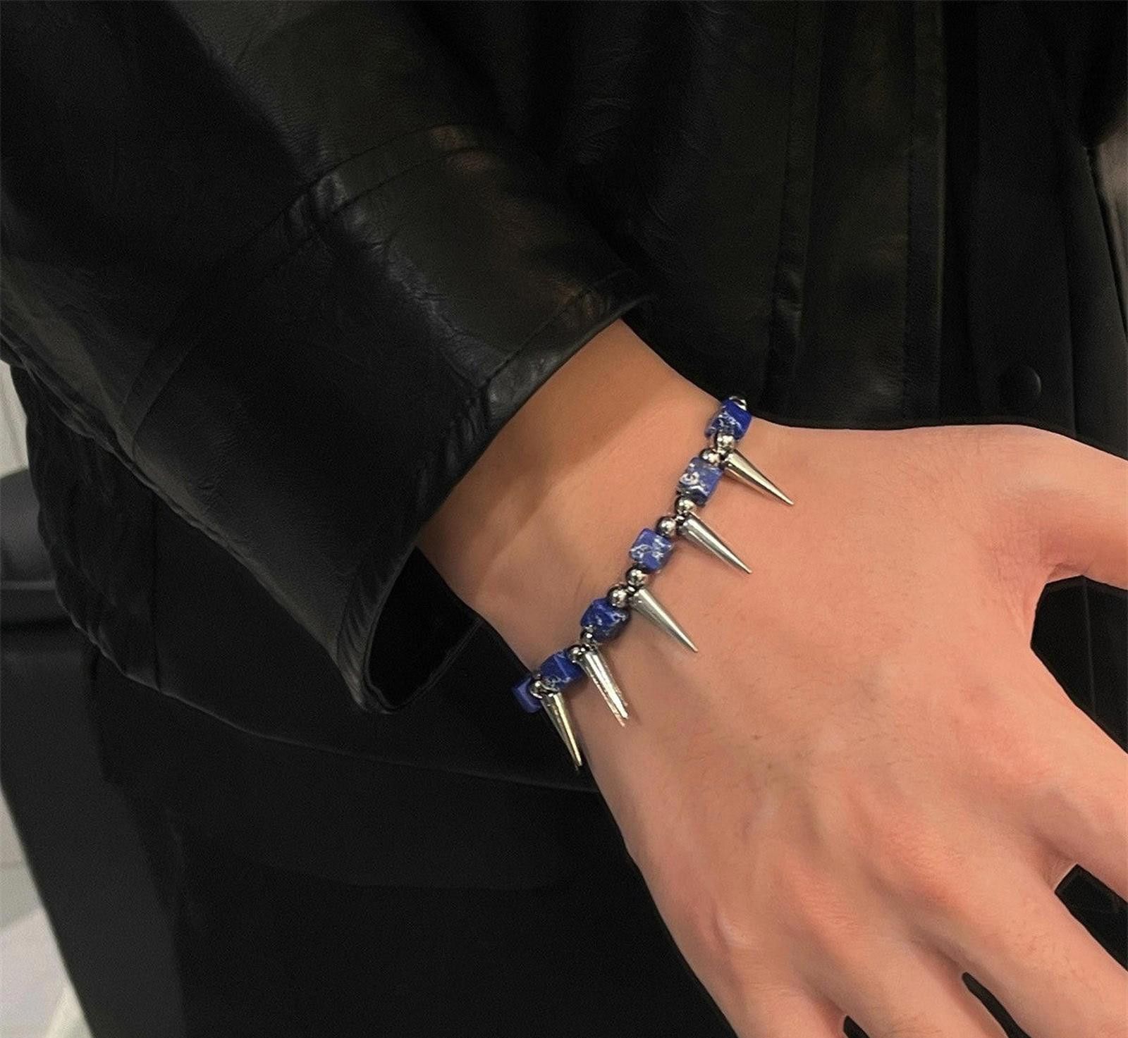 Jewelry Spiked Bracelet with Blue Beads Size ONE SIZE - 2 Thumbnail