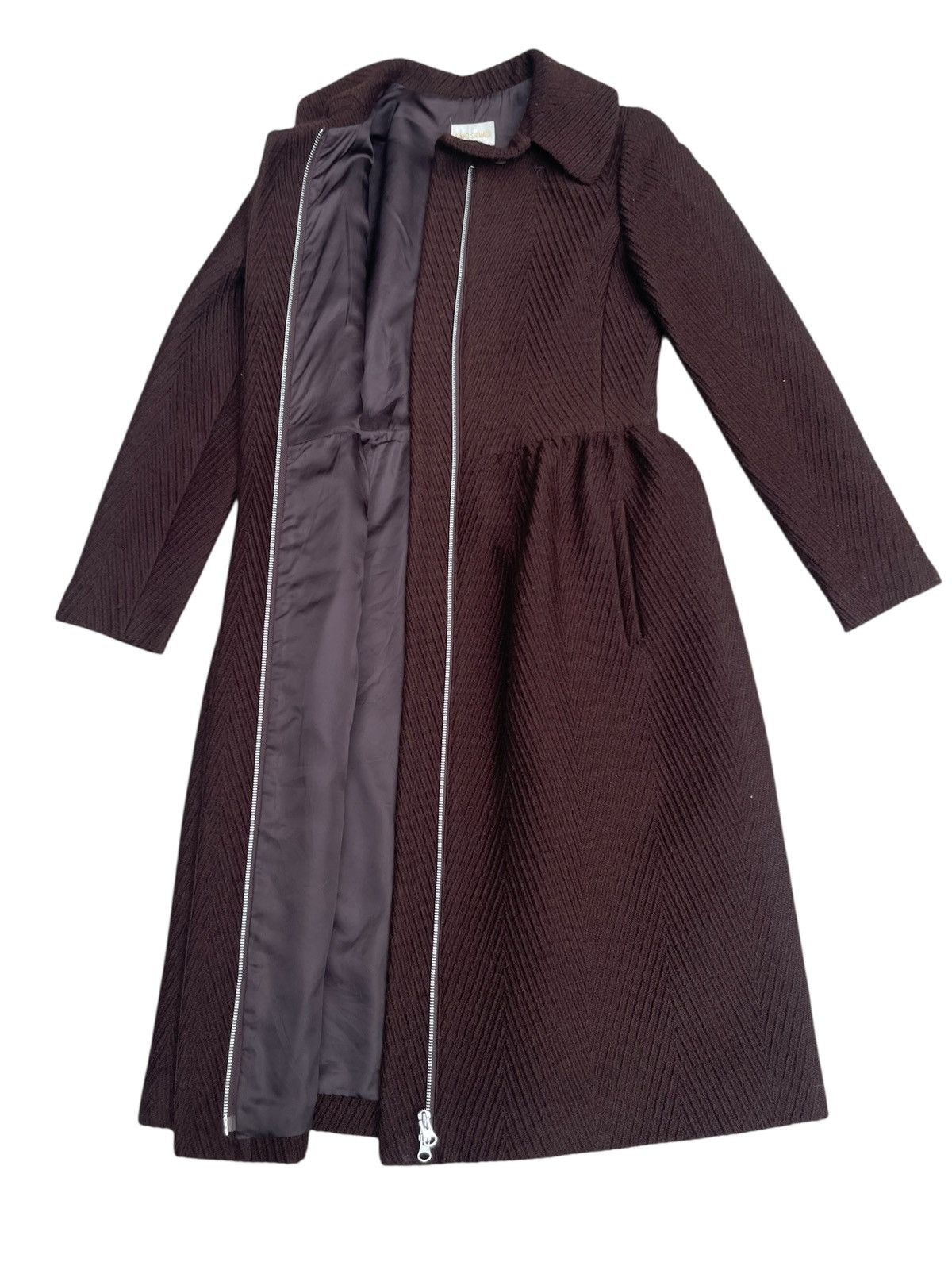 Junko Shimada Junko Shimada Brown Herringbone Coat Flared Wool Design Size S / US 4 / IT 40 - 4 Thumbnail