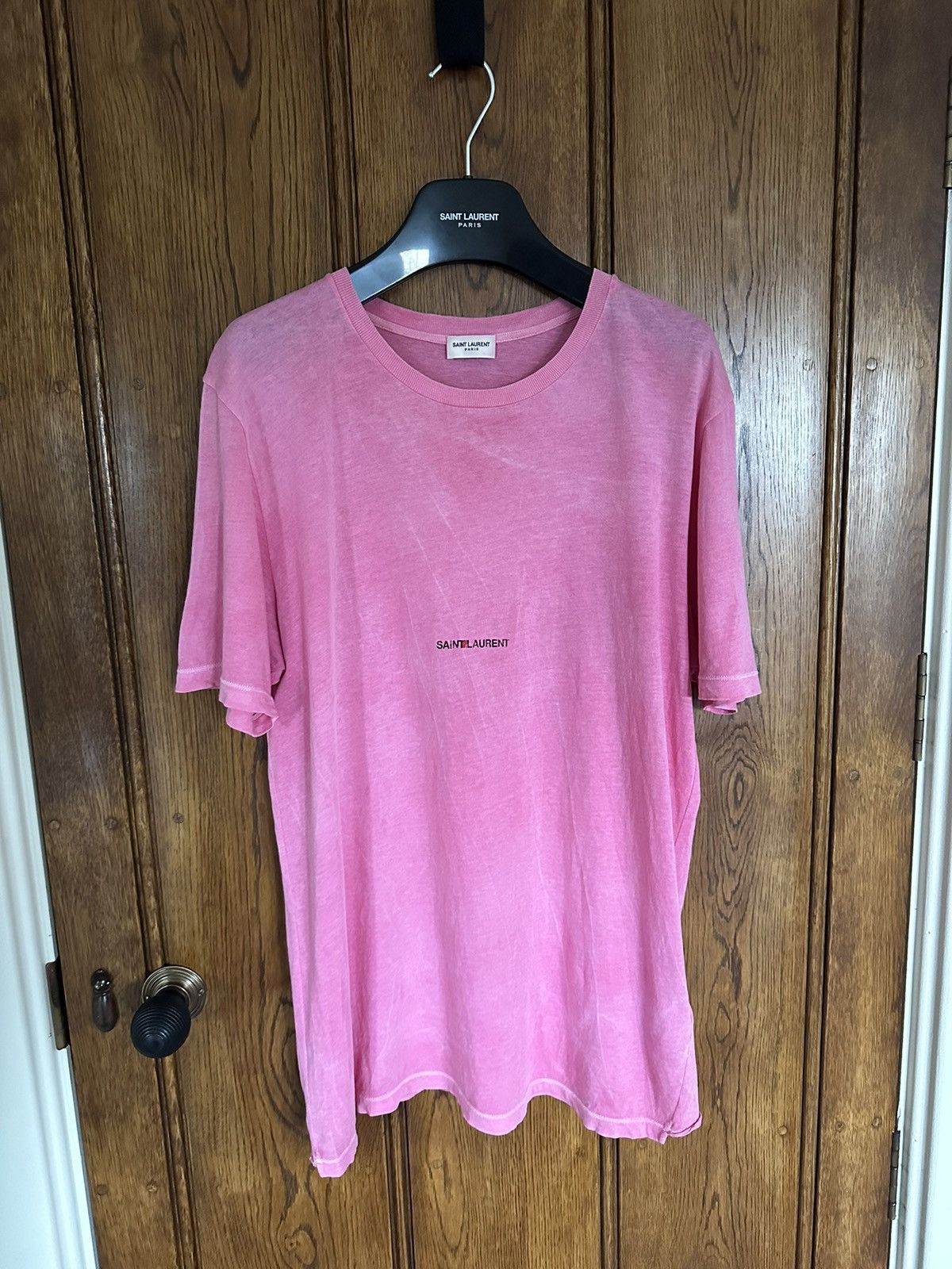 $550 Saint Laurent Rive Gauche logo t shirt pink oversized