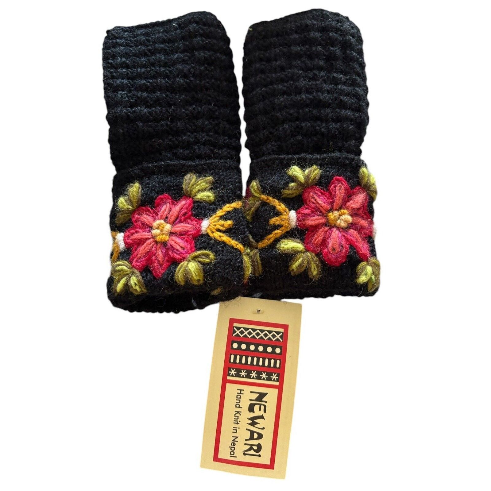 Other NWT NewariFingerless Mittens One Size Black Floral Hand Knit Size ONE SIZE - 1 Thumbnail