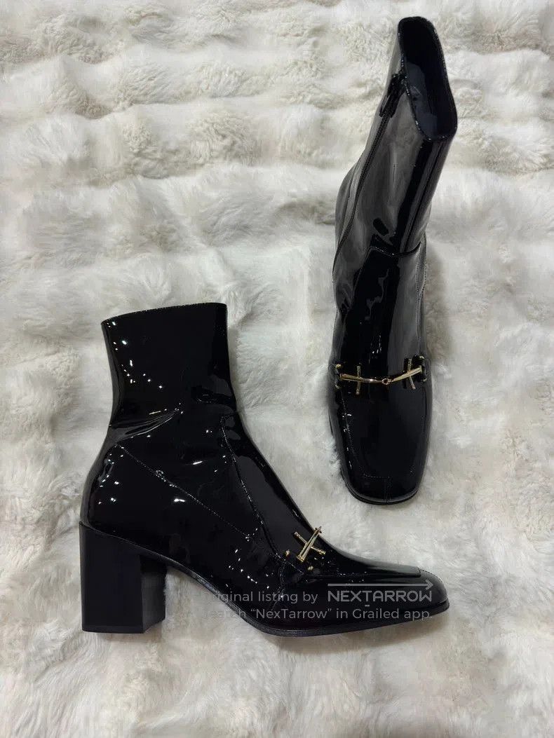 Saint Laurent Paris Saint Laurent Black Patent Leather Boots . Size US 10.5 / EU 43-44 - 1 Thumbnail