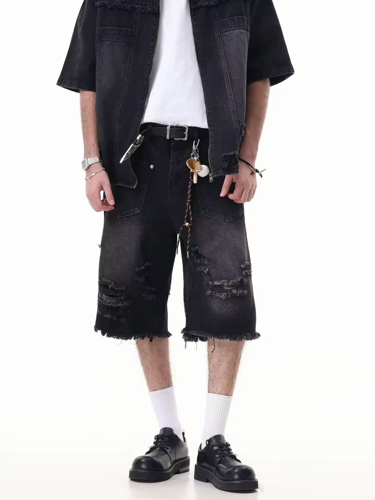 Japanese Brand × Jean Destroy Distressed Washed Loose Vintage Retro Shorts Size US 31 - 4 Thumbnail