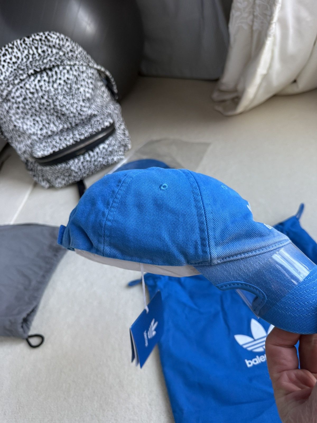Adidas × Balenciaga Balenciaga x Adidas x Demna grail logo blue distressed cap Size ONE SIZE - 9 Thumbnail