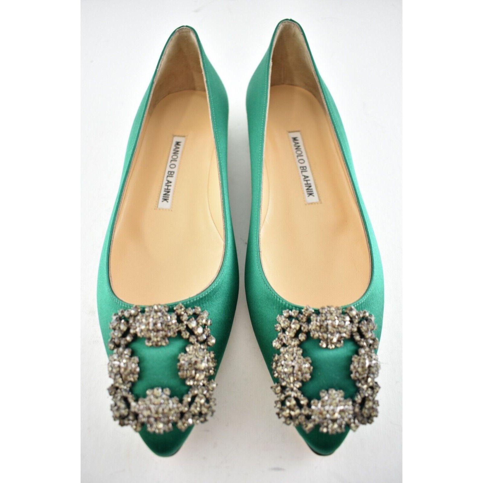 Manolo Blahnik Hangisi Emerald Satin Jewel Buckle Ballerina Ballet Flat 37 Size US 7 / IT 37 - 5 Thumbnail
