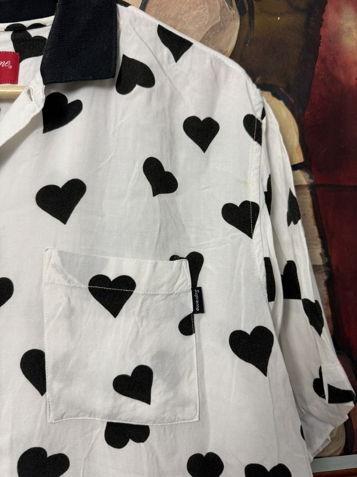 Supreme Supreme Hearts Rayon Button Up Shirt SS17 White Black Rare Size US M / EU 48-50 / 2 - 4 Thumbnail