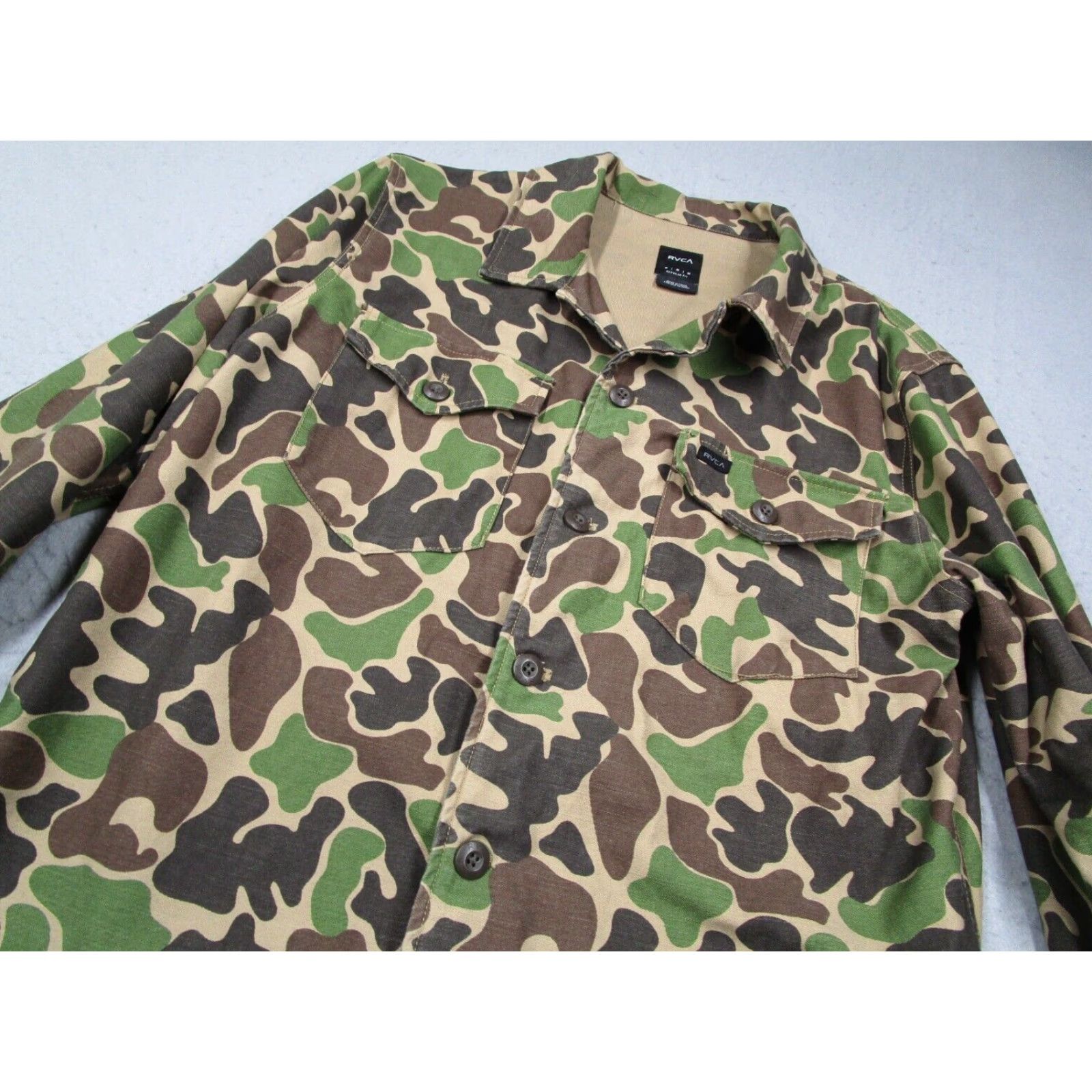 RVCA RVCA Men's Medium Green Camo Fubar Button Up Shacket Jacket Size US M / EU 48-50 / 2 - 2 Thumbnail