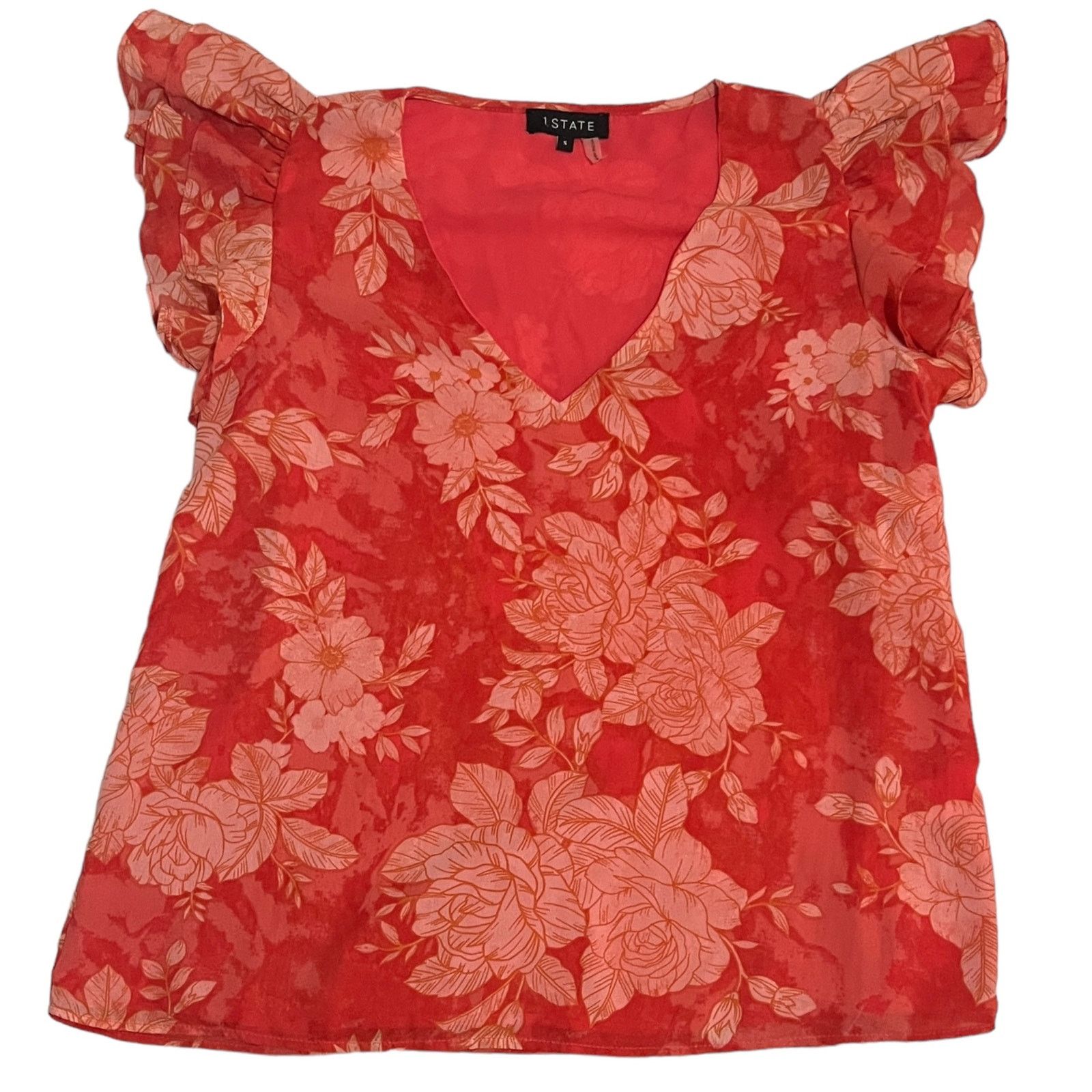 Other Floral Ruffle Short Sleeve V-Neck Fully Lined Chiffon Blouse Size S / US 4 / IT 40 - 12 Thumbnail