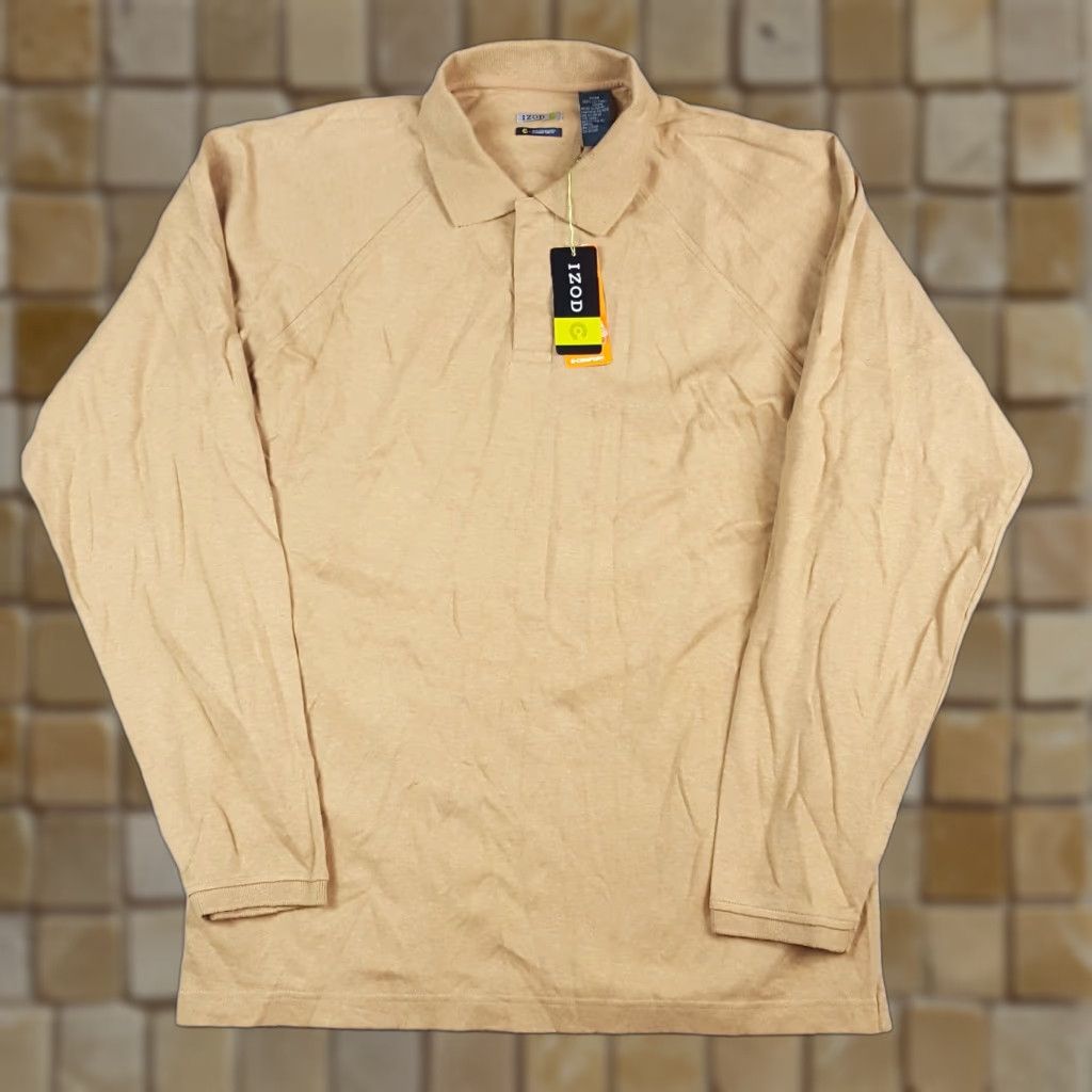 Izod VINTAGE IZOD Polo Shirt Raglan Long Sleeve Collared Knit 90s Preppy Brown Beige Khaki Mens Size M Size US M / EU 48-50 / 2 - 1 Thumbnail