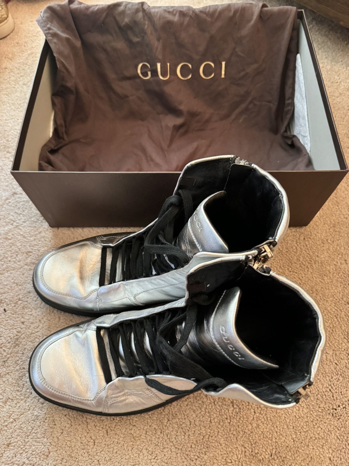 Gucci Gucci Silver Metallic Leather High Top US9 Size US 9 / EU 42 - 2 Thumbnail