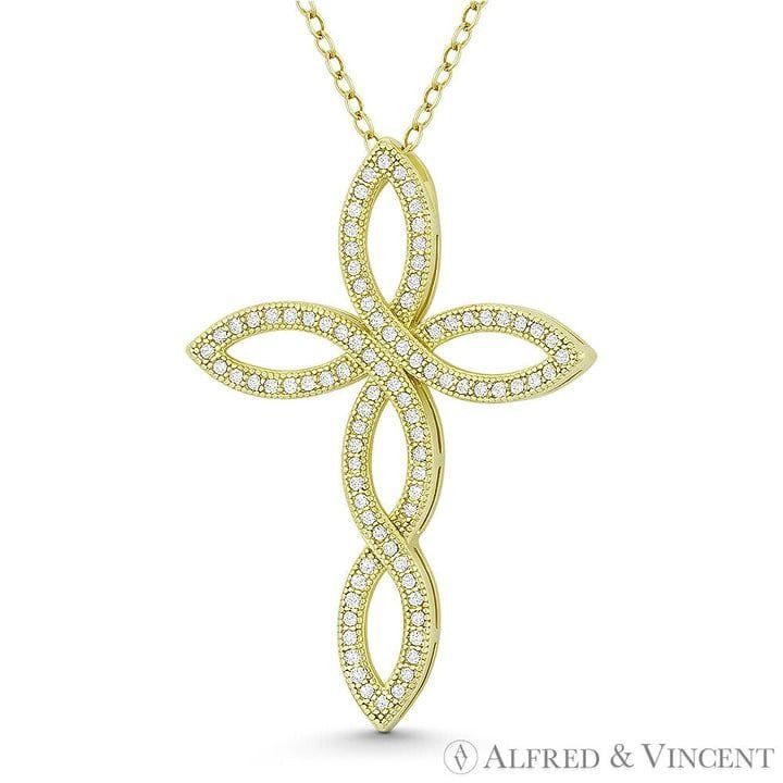 Other Modern Loop Cross CZ Pendant in .925 Sterling Silver 14k YG Size ONE SIZE - 1 Preview