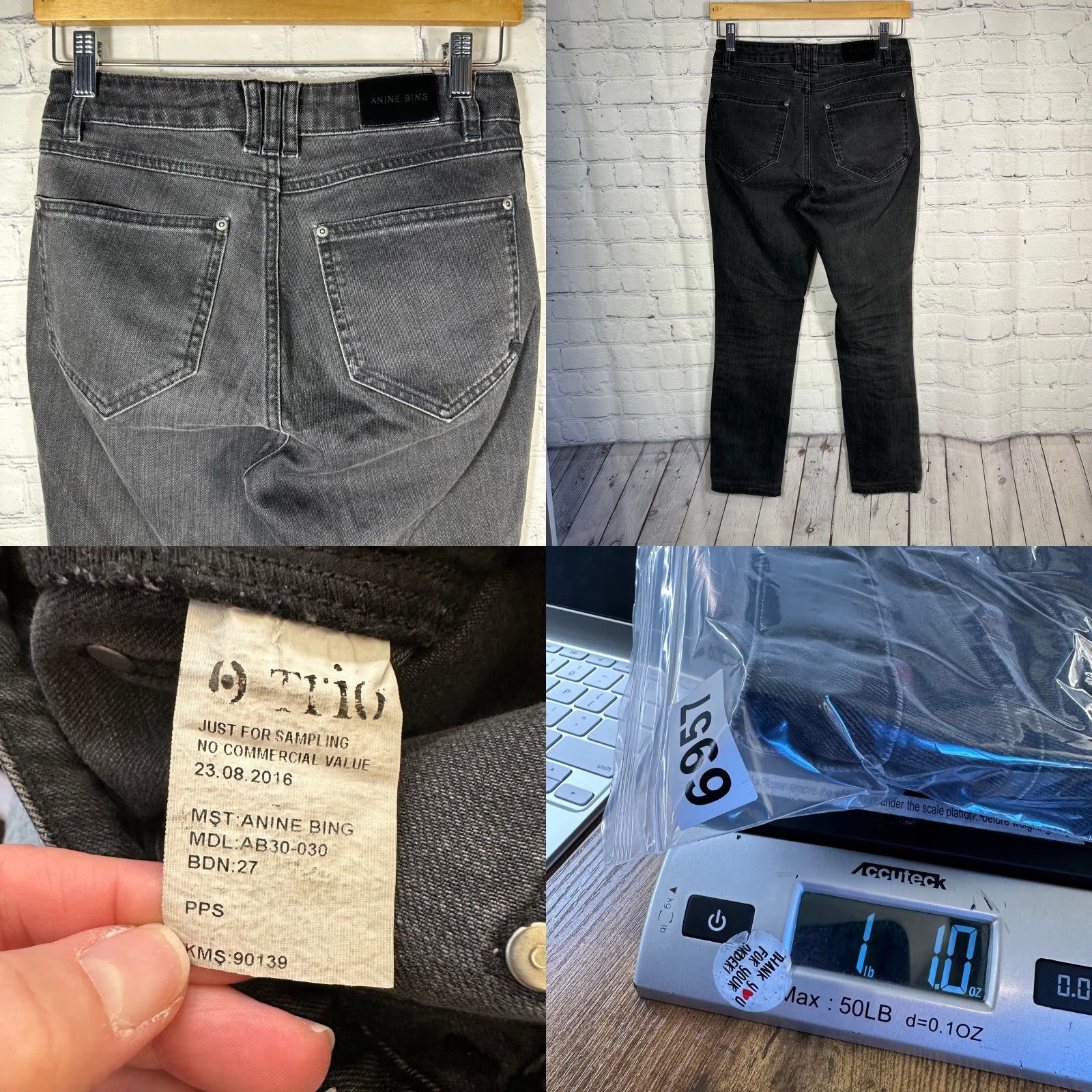 Anine Bing ANINE BING Jeans Womens High Waisted Button Fly Skinny Faded Black Denim 27 Size 27" / US 4 / IT 40 - 8 Thumbnail