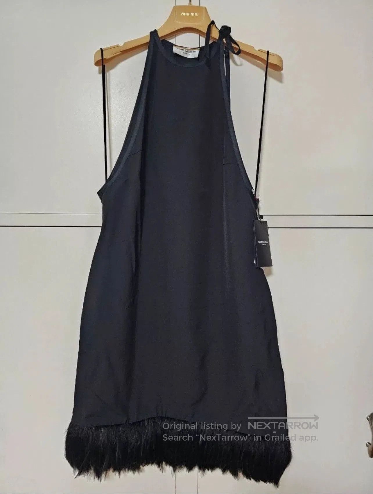 Saint Laurent Paris Saint Laurent Feather Trim Halter Dress. Size S / US 4 / IT 40 - 1 Thumbnail