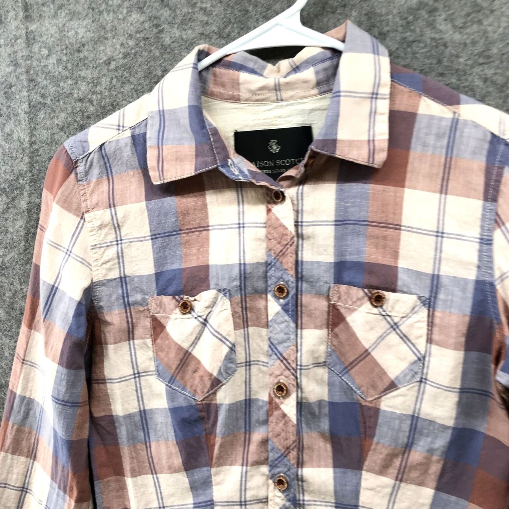 Maison Scotch Maison Scotch & Soda Button Up Shirt Womens S Plaid Pink Blue Elbow Patch Size S / US 4 / IT 40 - 4 Thumbnail