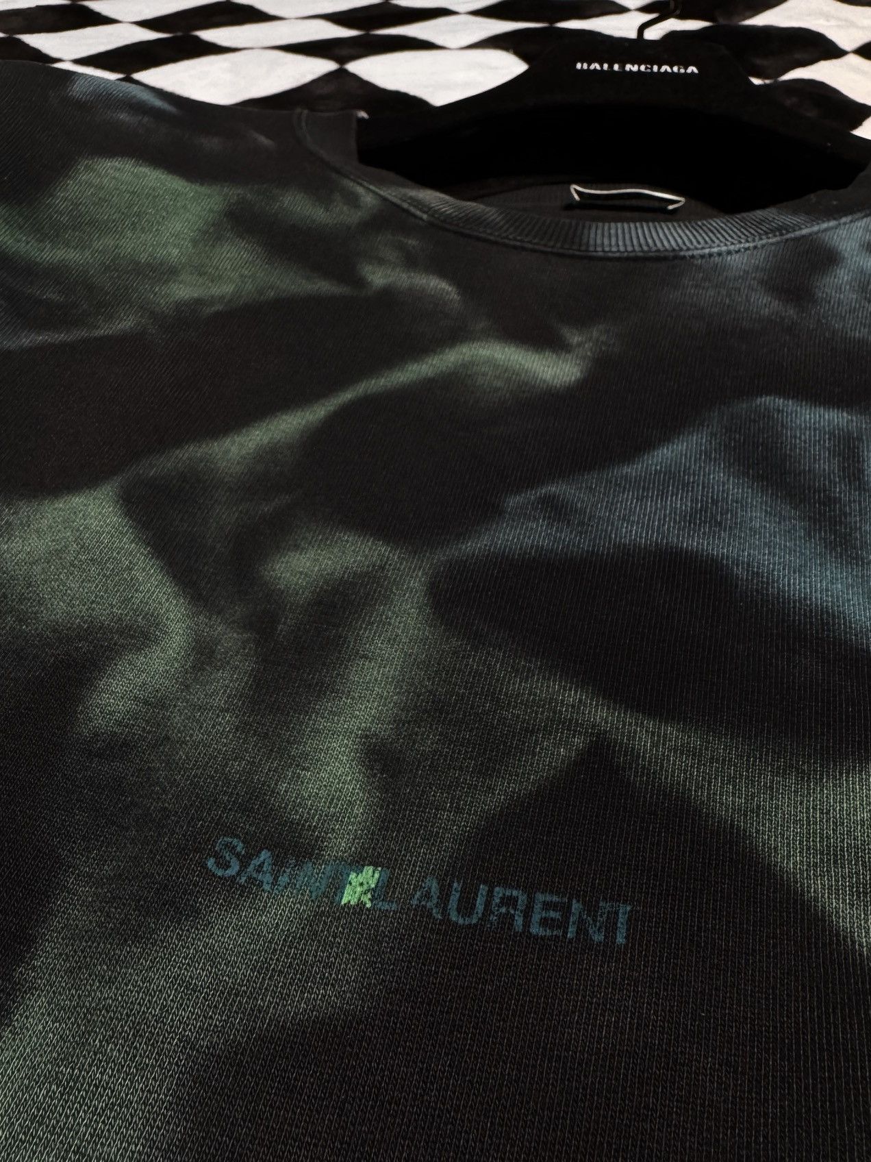Saint Laurent Paris FW20 $736 GREEN BLUE LOGO SMOKE FOG SWEATER BLACK Size US XXL / EU 58 / 5 - 5 Thumbnail