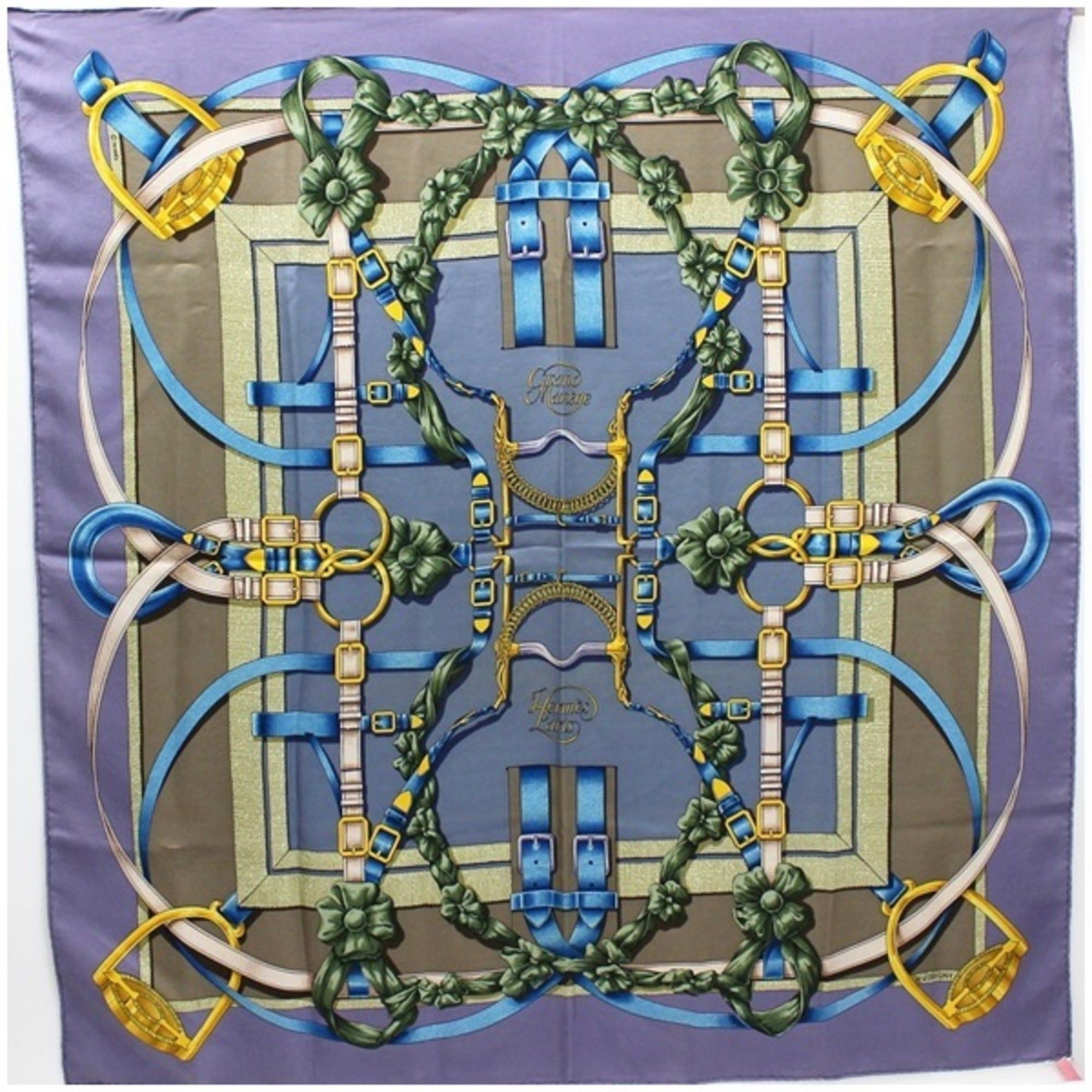 image of Hermes Scarf Muffler Carre 90 Grand Manege Light Purple X Gray Women's in Black