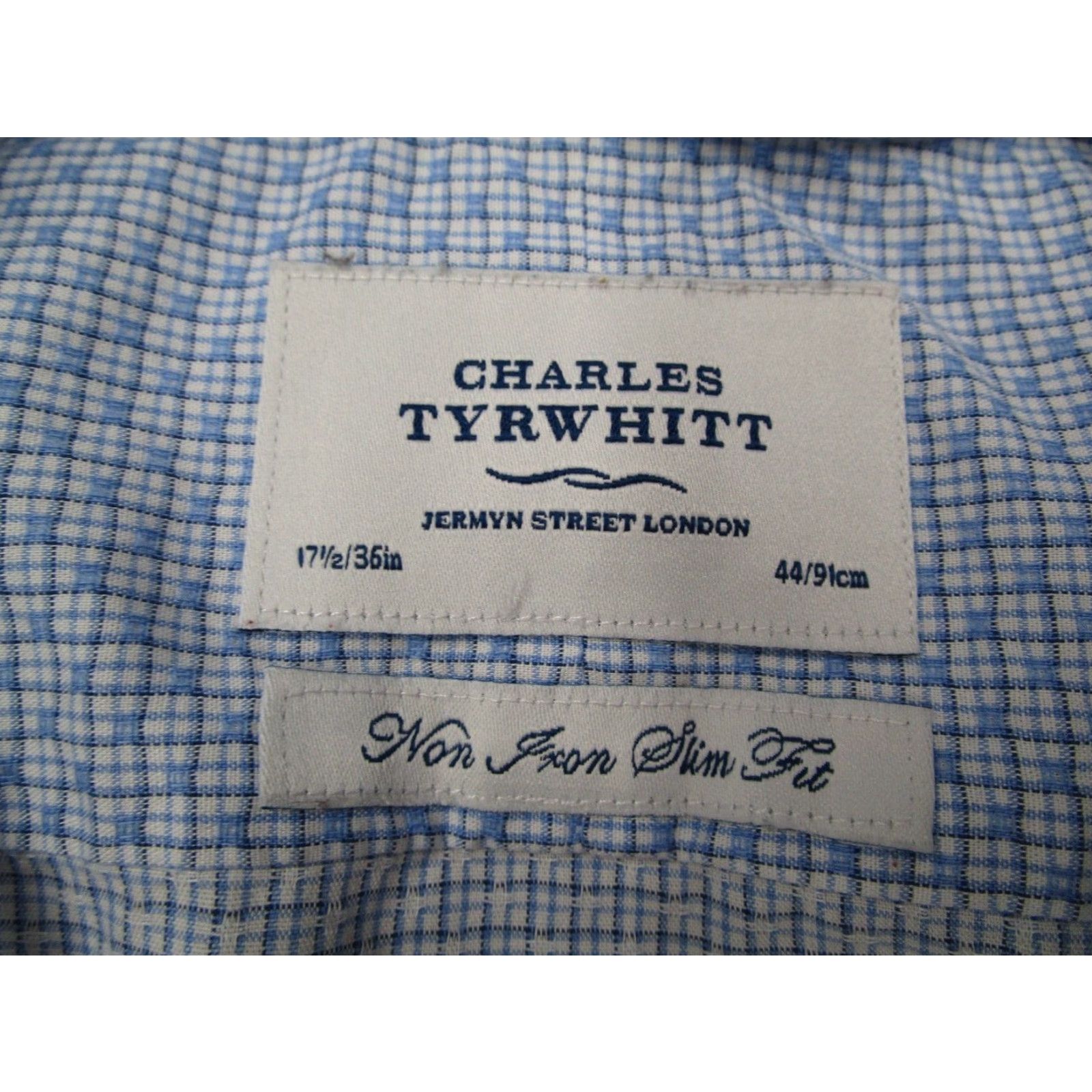 Charles Tyrwhitt Charles Tyrwhitt Slim Fit Dress Shirt Men 36 17.5 Blue Cotton Long Sleeve Non Iron Size 36R - 3 Thumbnail