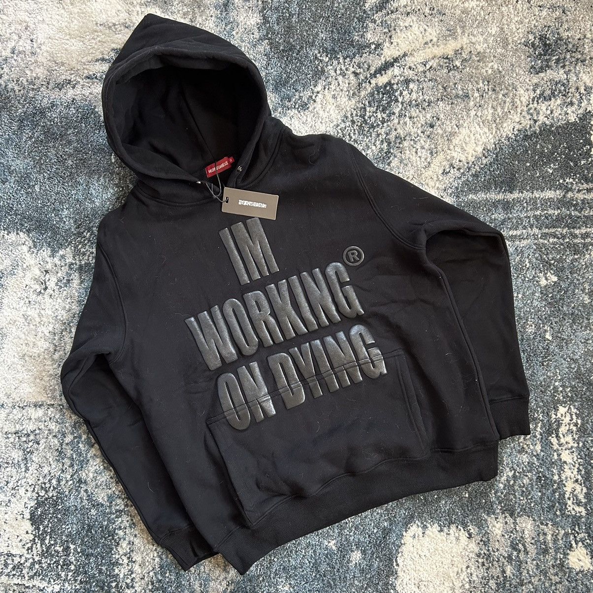 image of Working On Dying X Reckless Scholars Puff Print Hoodie in Black, Men's (Size XL)