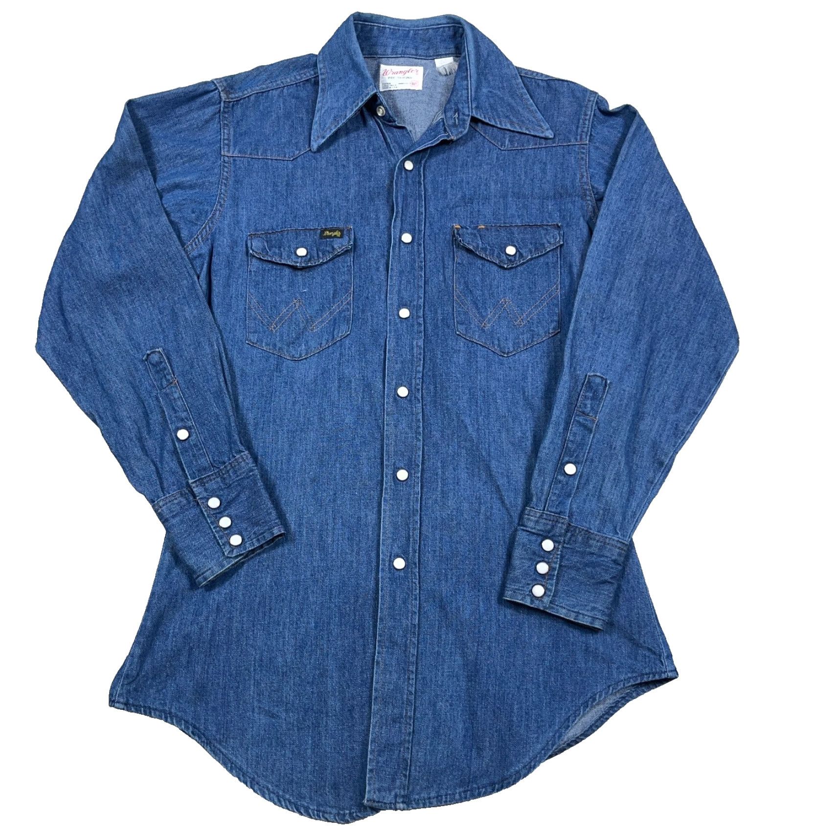 Wrangler VINTAGE Wrangler Shirt Men M Blue Denim Pearl Snap 70s 1970s USA Made Wrangler Shirt Mens Regular Blue Denim Cotton Size US M / EU 48-50 / 2 - 2 Thumbnail